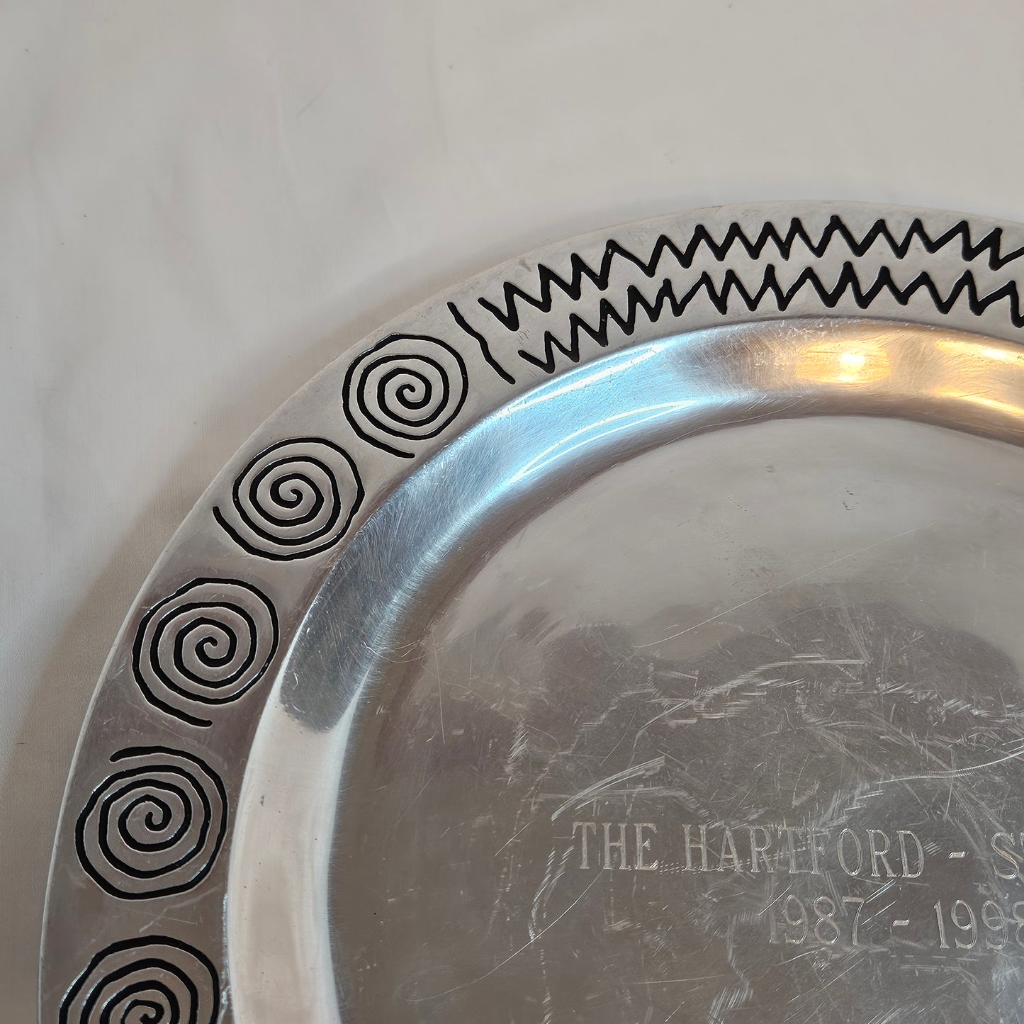 Wilton Co. RWP pewter serving tray, engraved The Harford - St. Louis 1987 - 1998