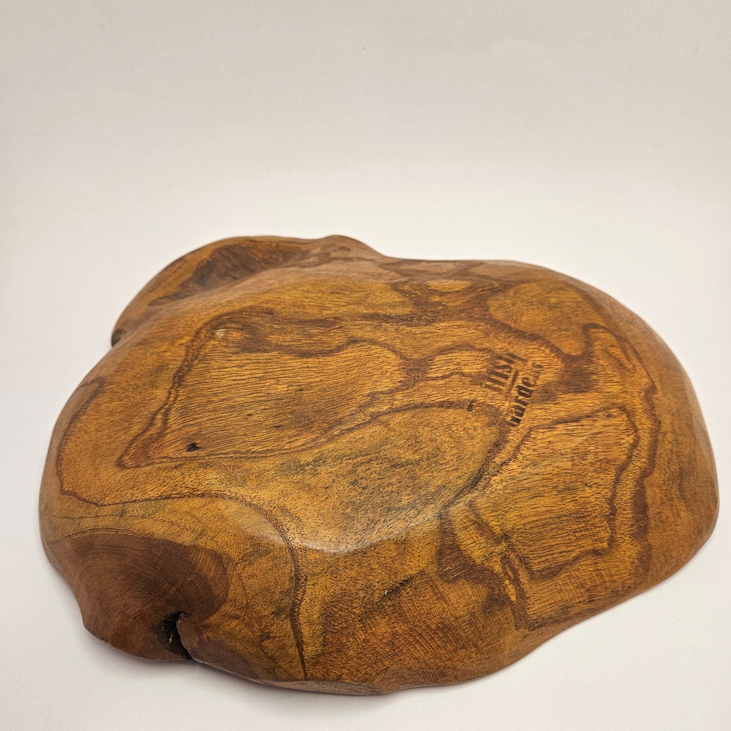 Vintage British Gardens teak bowl, 11 x 9 x 2 inch shallow bowl