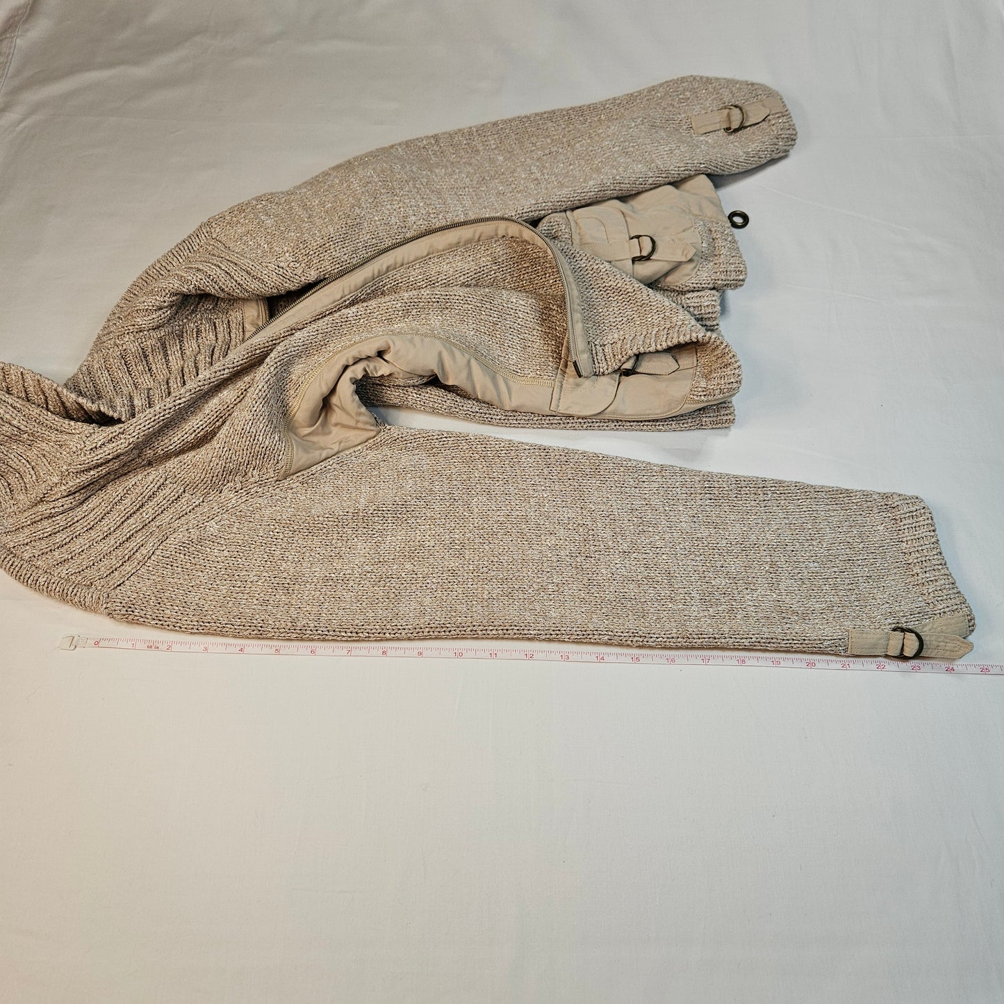 Pierri New York beige-gold zip front cardigan sweater