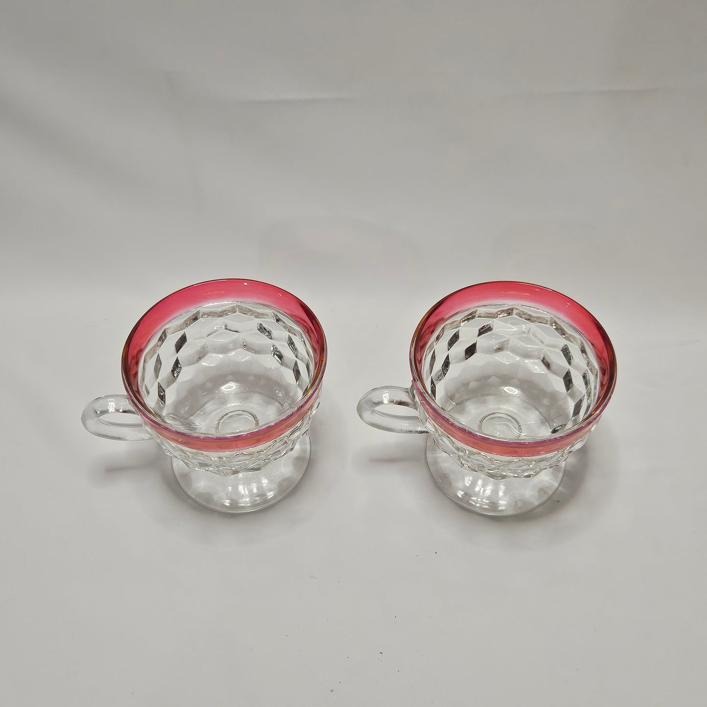 Vintage Indiana Ruby Red Diamond Point Footed Punch Cups, 2 cups
