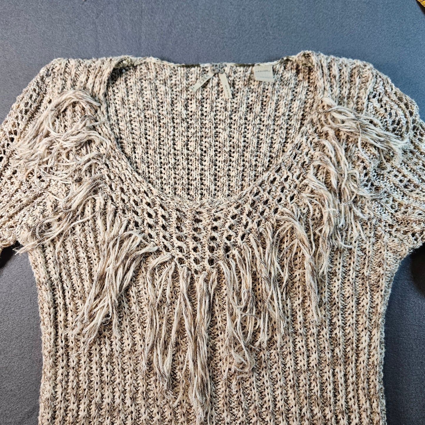 Gimmicks By BKE Open Knit Fringe Boho Long Sleeve Sweater, Large