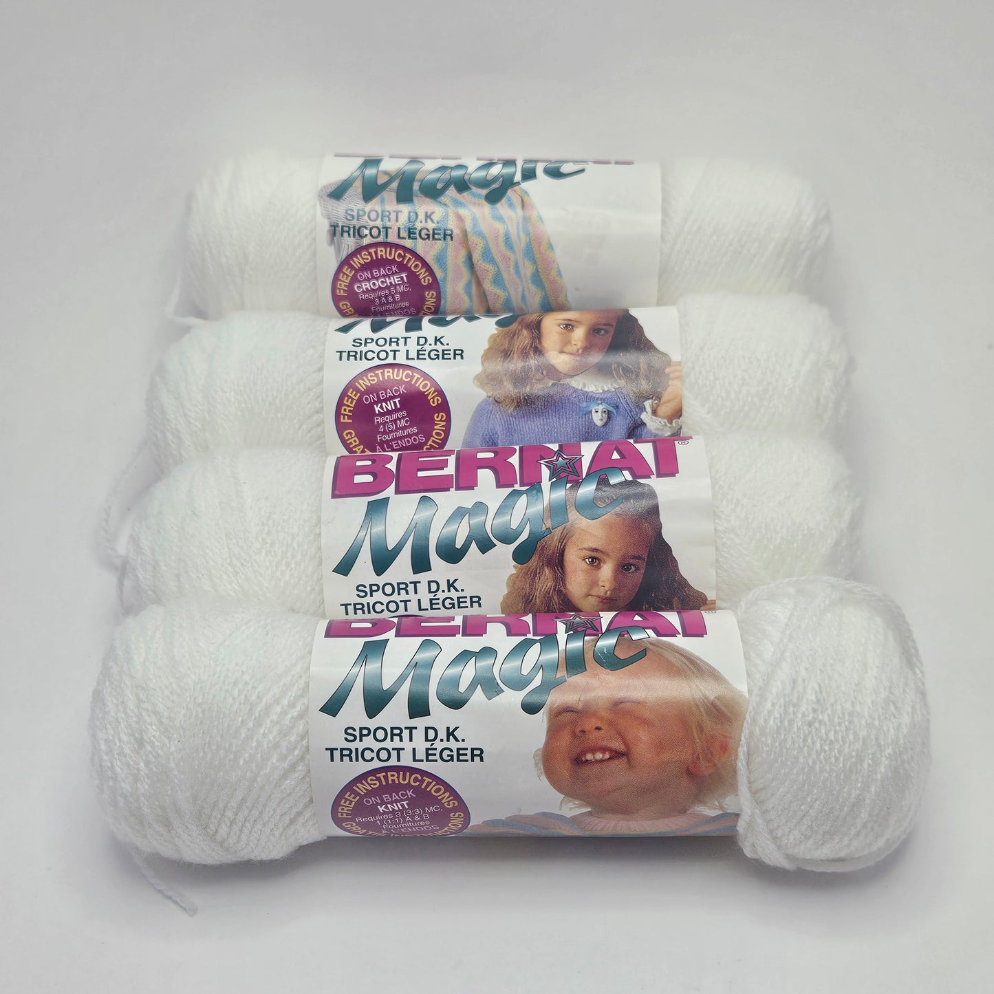 Bernat Magic Yarn, Sport D.K Tricot Leger, #1000 White, Same Dye Lot