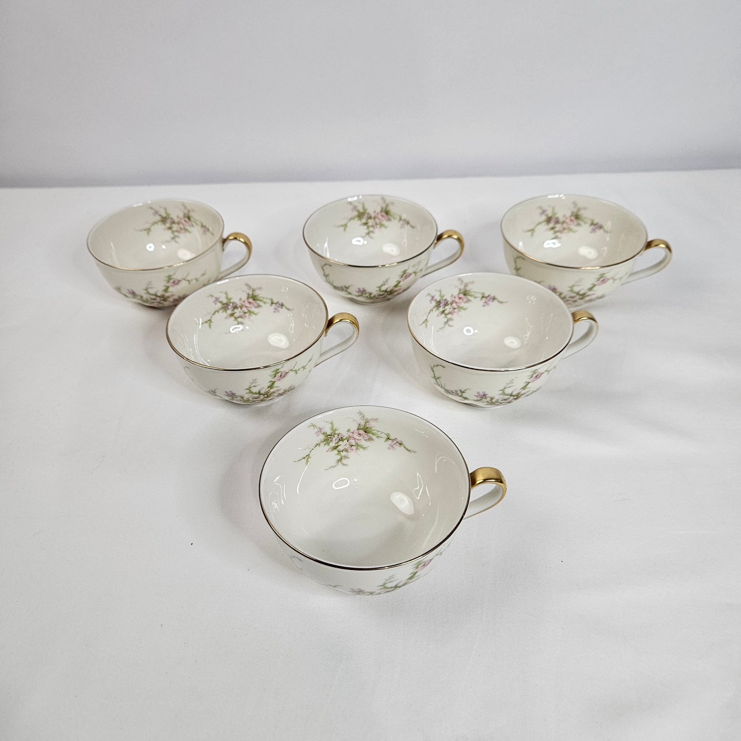 Haviland New York Rosalinde cups, cream floral with gold trim, made in America, set of 6