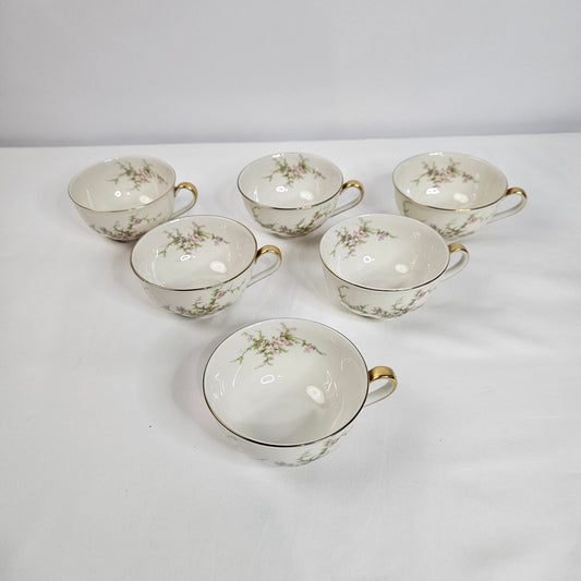Haviland New York Rosalinde cups, cream floral with gold trim, made in America, set of 6