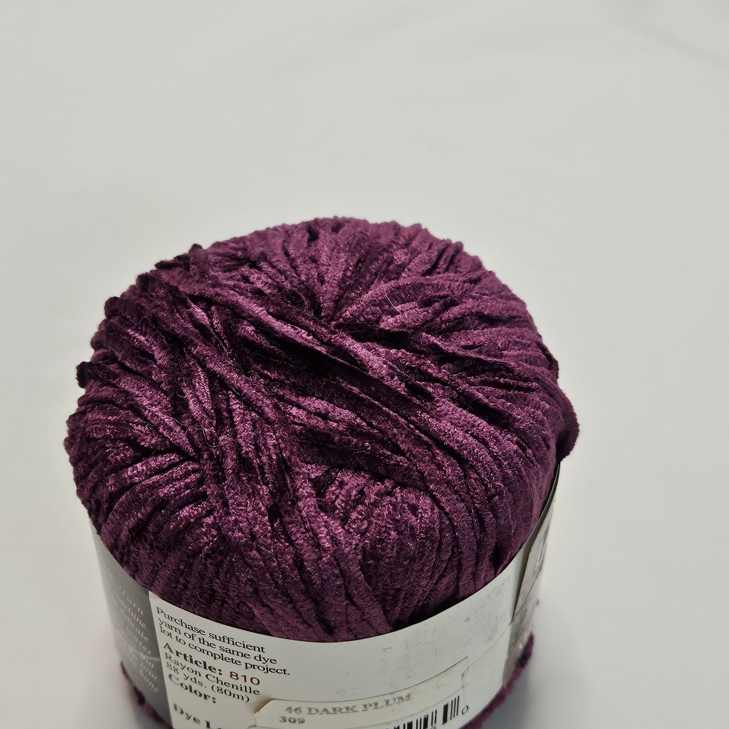 Honeysuckle Yarns, Dark Plum Rayon Chenile yarn, 88 yards, EPI