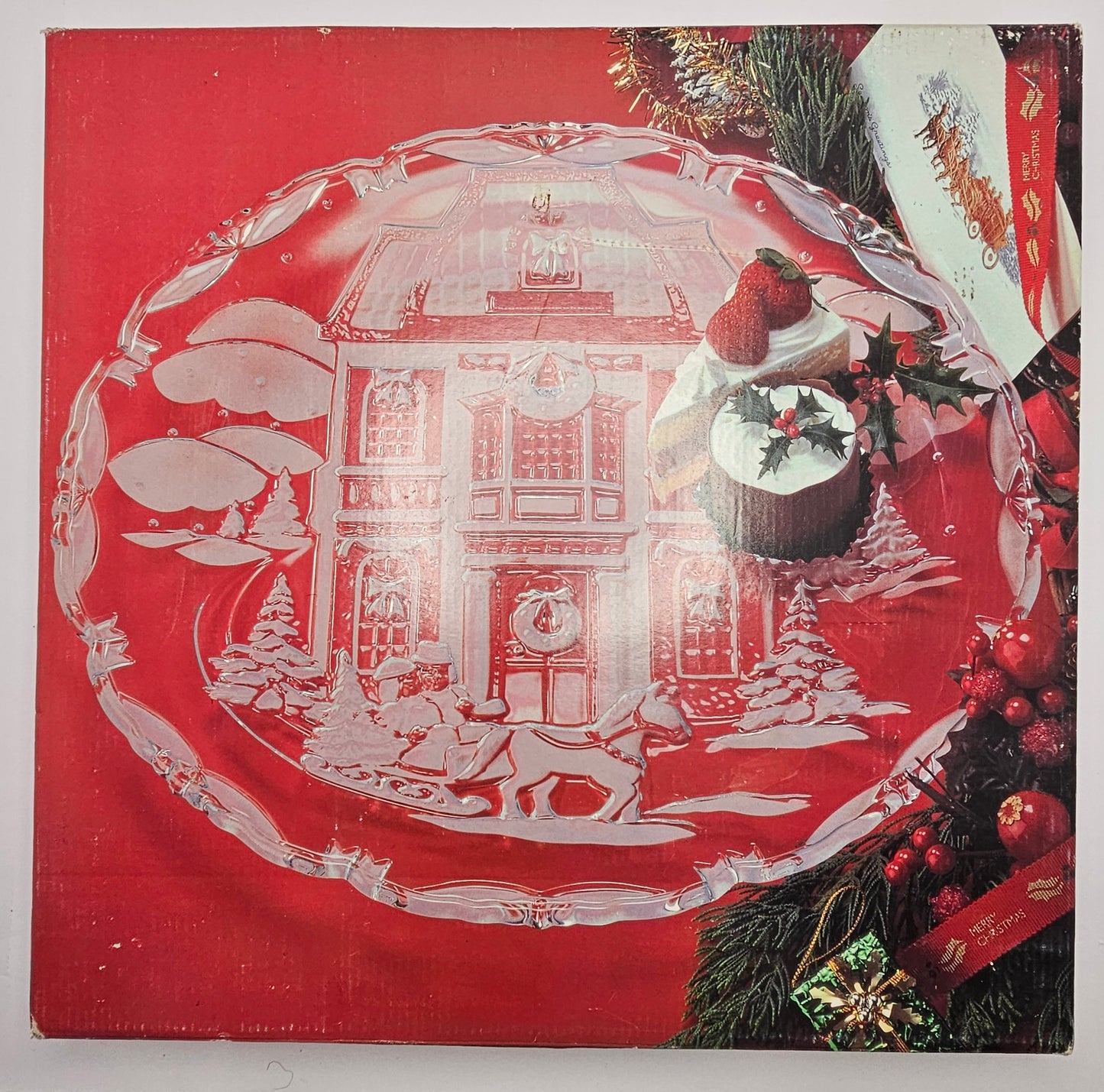 Mikasa Vintage 15" Glass Christmas Holiday Platter In Box, Winter Wonderland