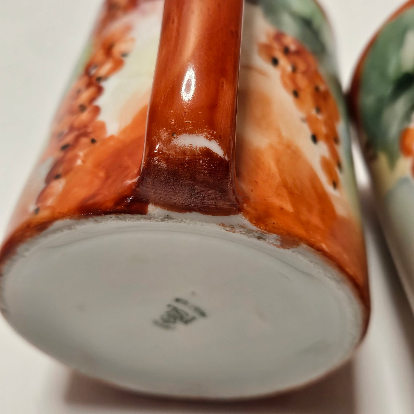 Vintage Imperial PSL Austria handpainted dark orange floral coffee mugs, set of 6