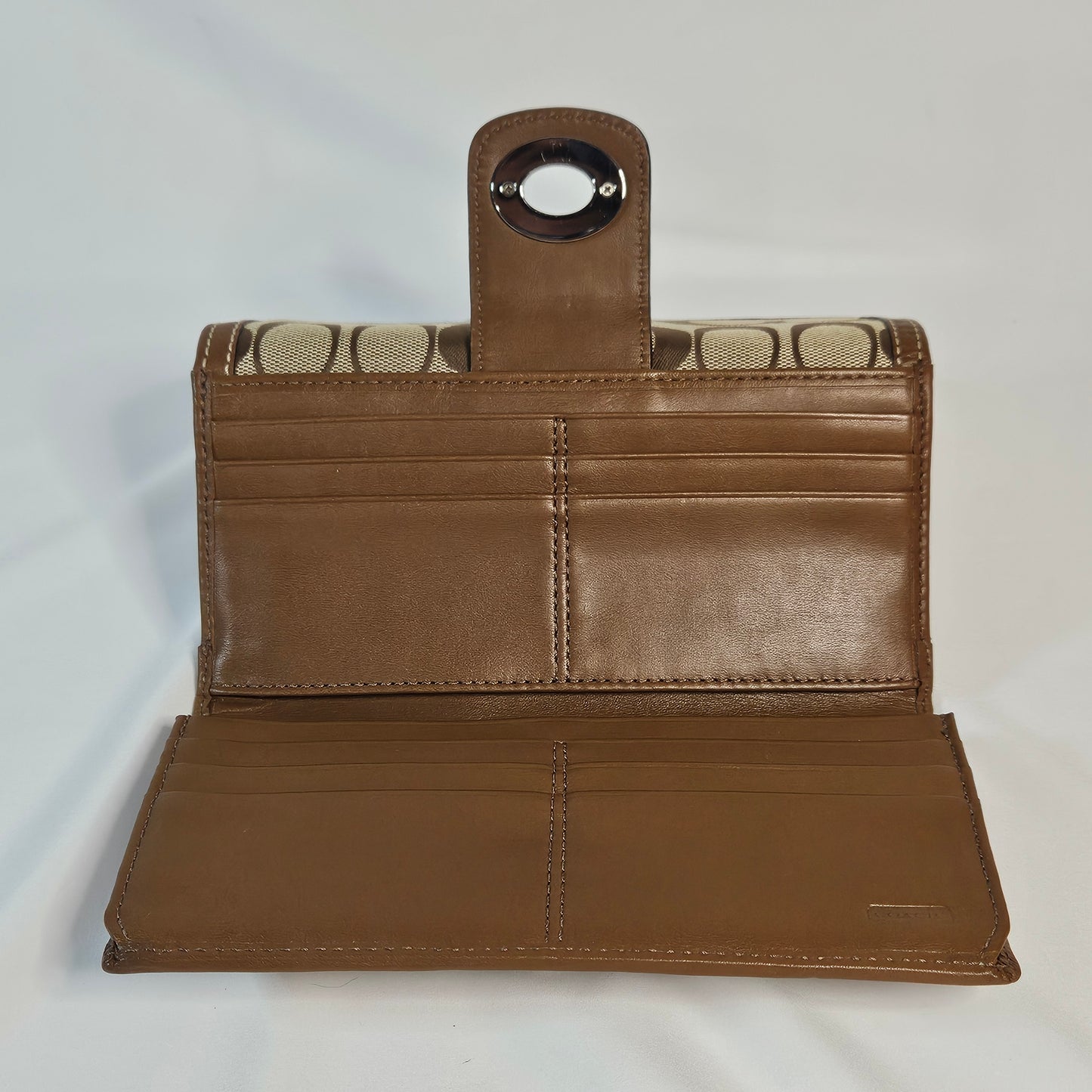 Coach Wallet, Signature C Khaki Brown, Turnlock, Jacquard Leather Trim