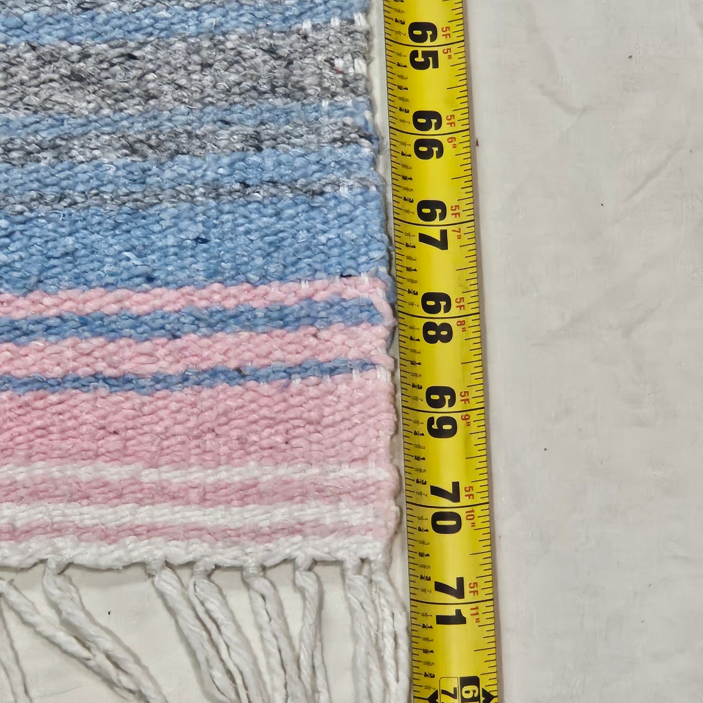 Pink and blue pastel heavy woven Mexican blanket 70" x 52"