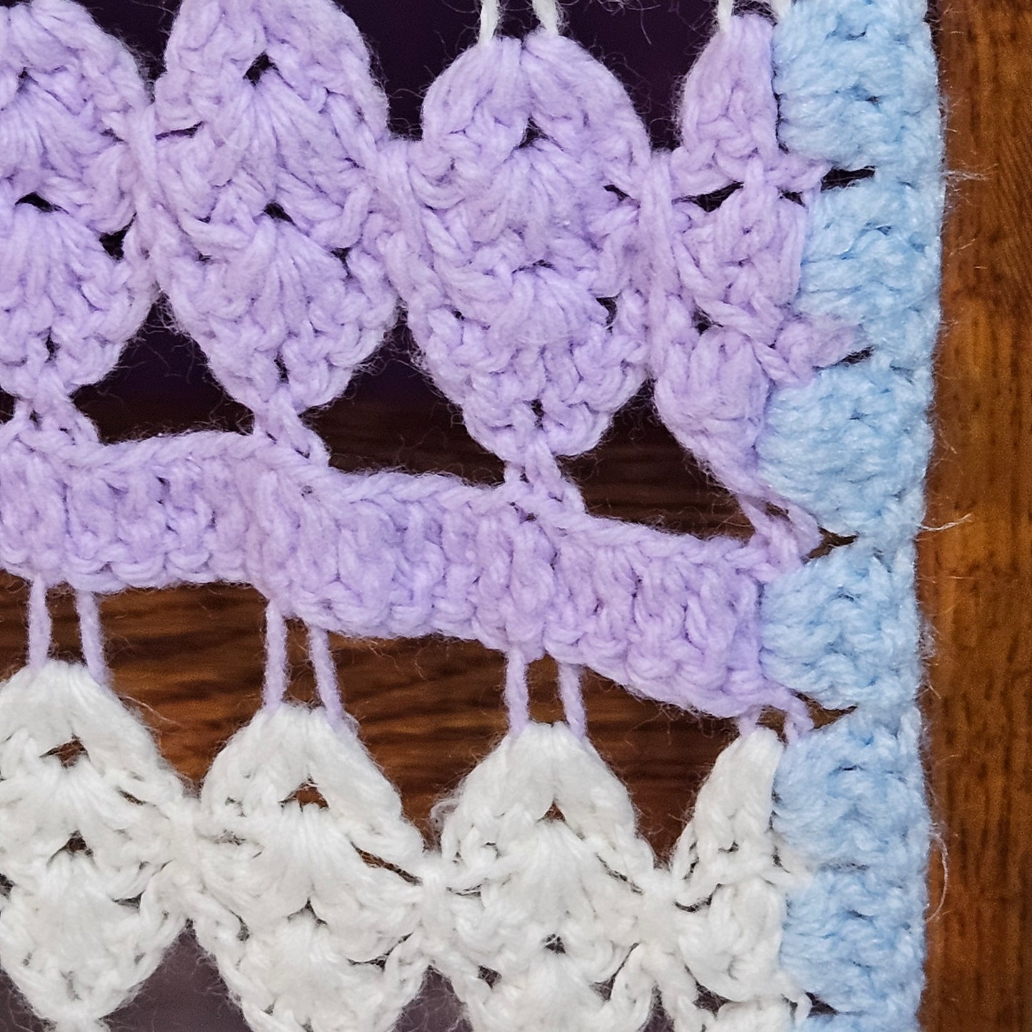43" x 34" lacy crocheted decorative blanket in pastel colors