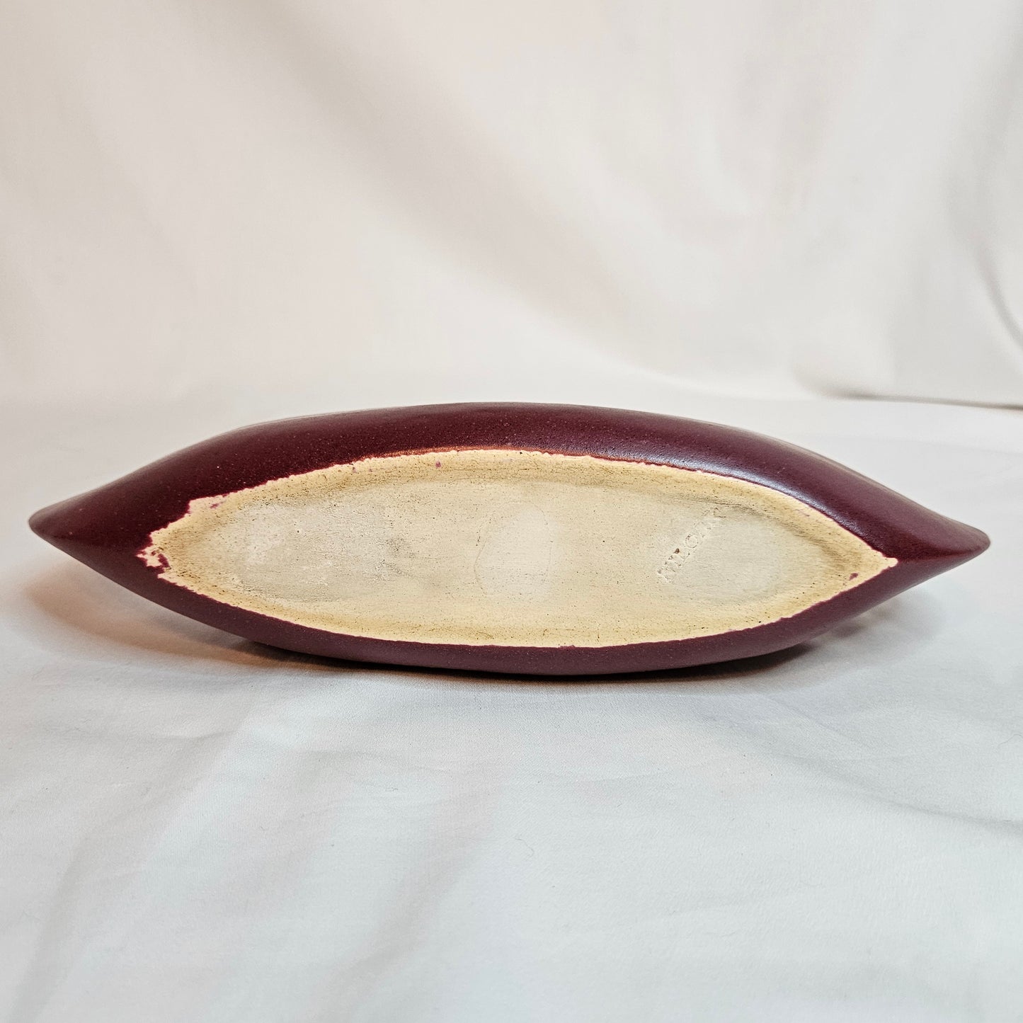 Niloak Pottery vintage Indian Canoe, Fox Red Lewis glaze color