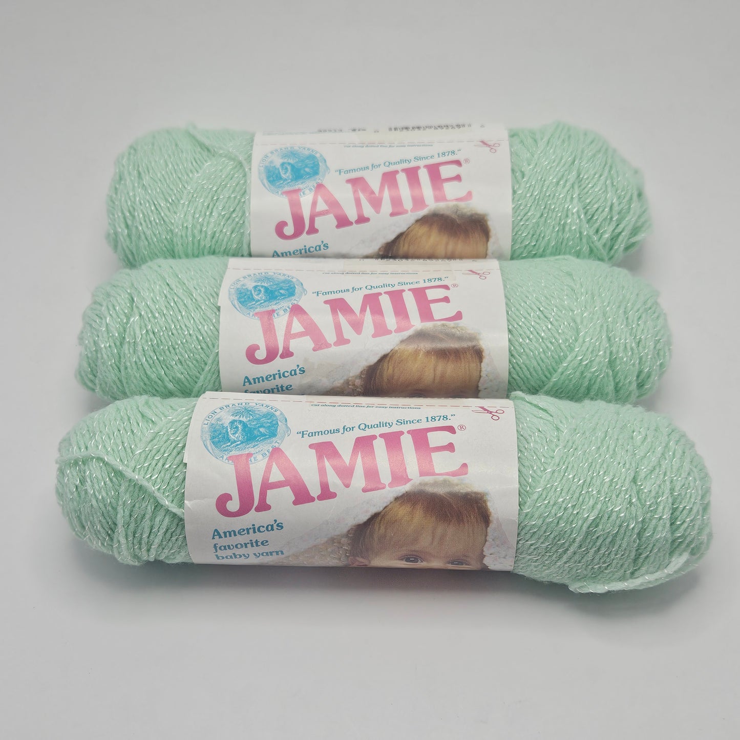 Lion Brand Jamie Pompadour Baby Yarn 3 skeins Pastel Green, Acrylic w/Rayon wrap