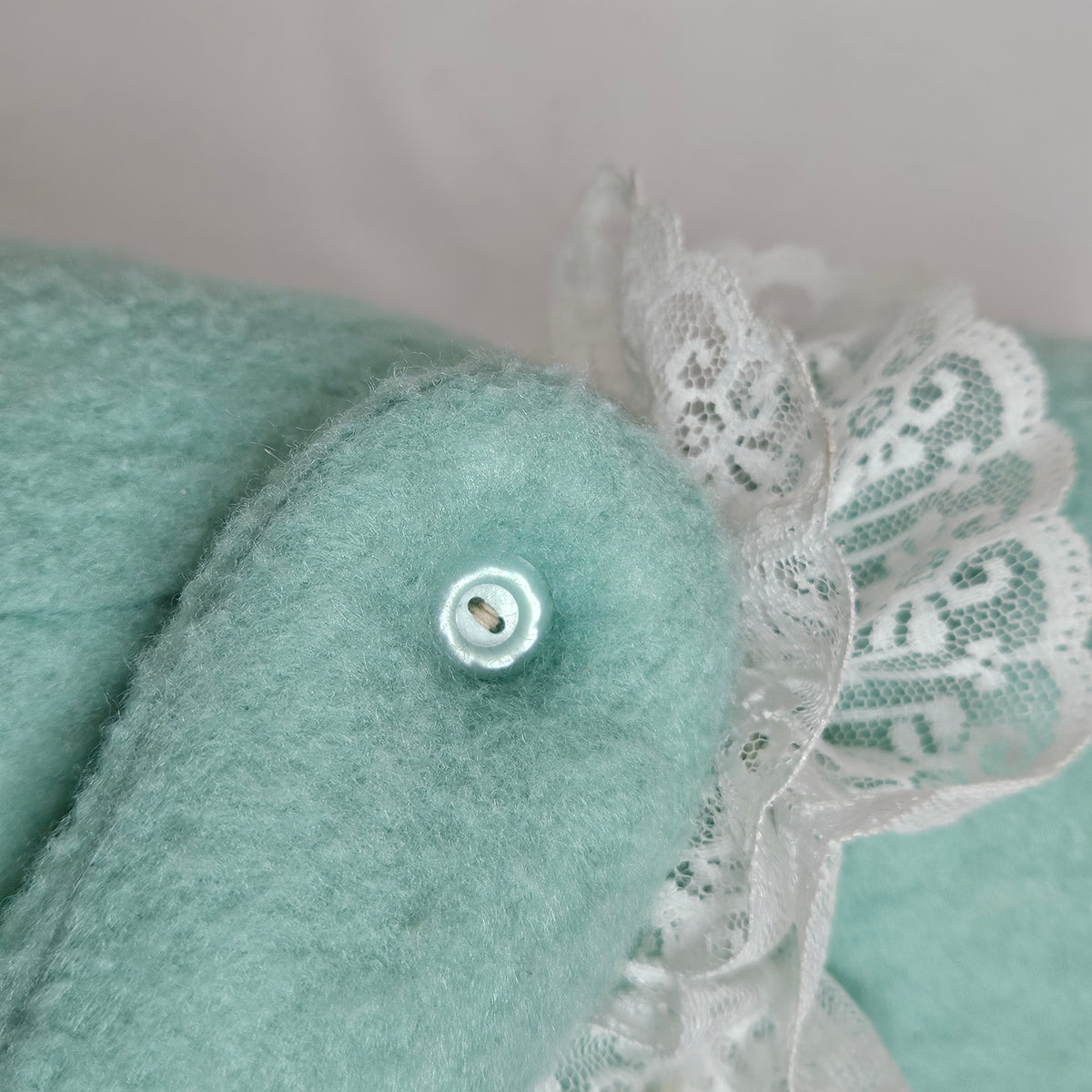 Handmade Vintage Jointed Teddy Bear, Light Blue Green color with lace collar
