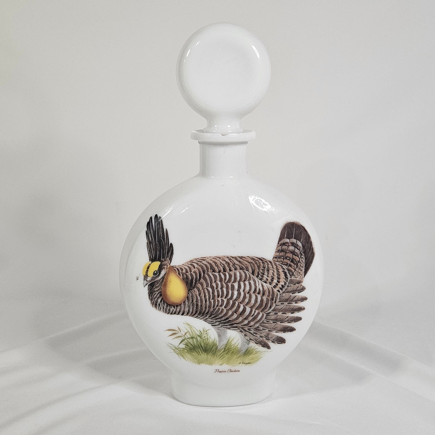 Dant Distillery Vintage Milk Glass Whiskey Decanters, Field Birds