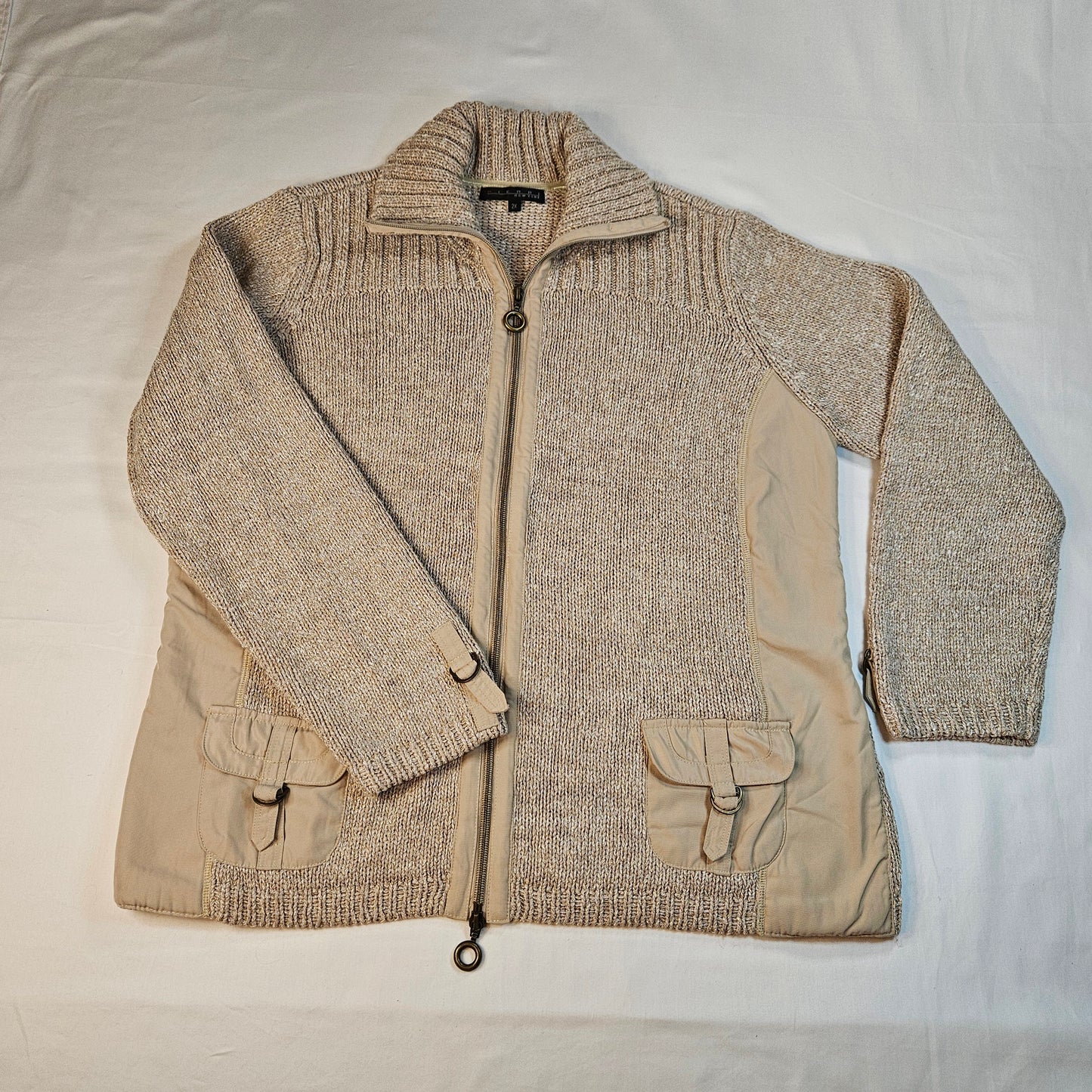 Pierri New York beige-gold zip front cardigan sweater