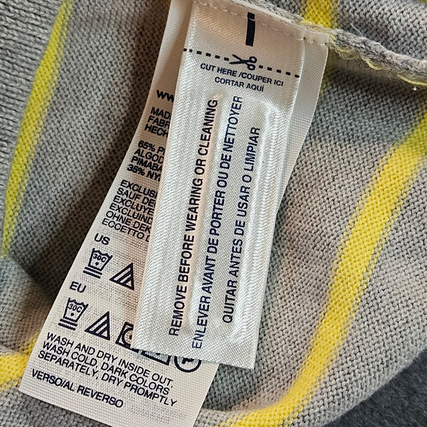 Tommy Hilfiger NWT long-sleeve, v-neck striped sweater, light gray with yellow stripes, medium