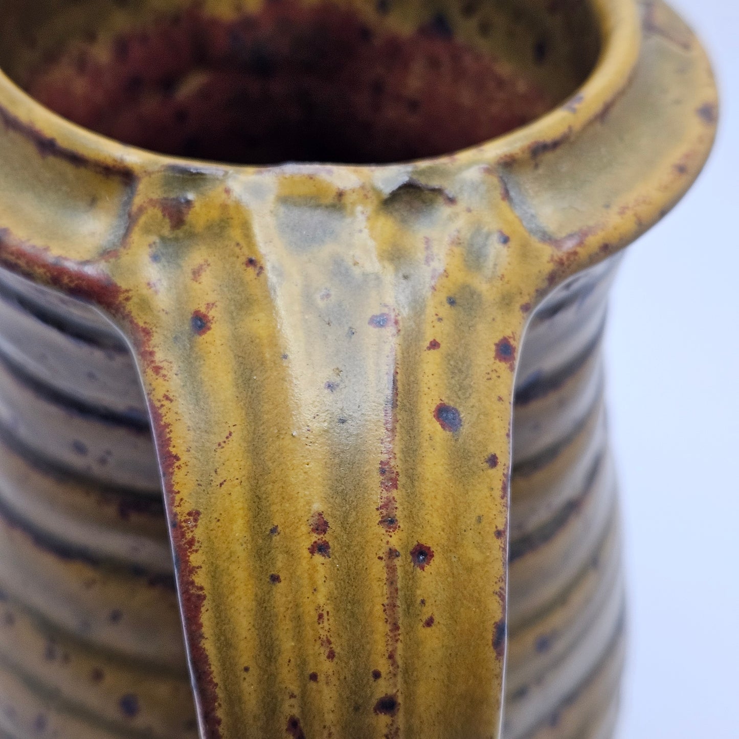 Studio Art Pottery Hand Thrown Stoneware Pitcher Vintage Signed by Artist 8"