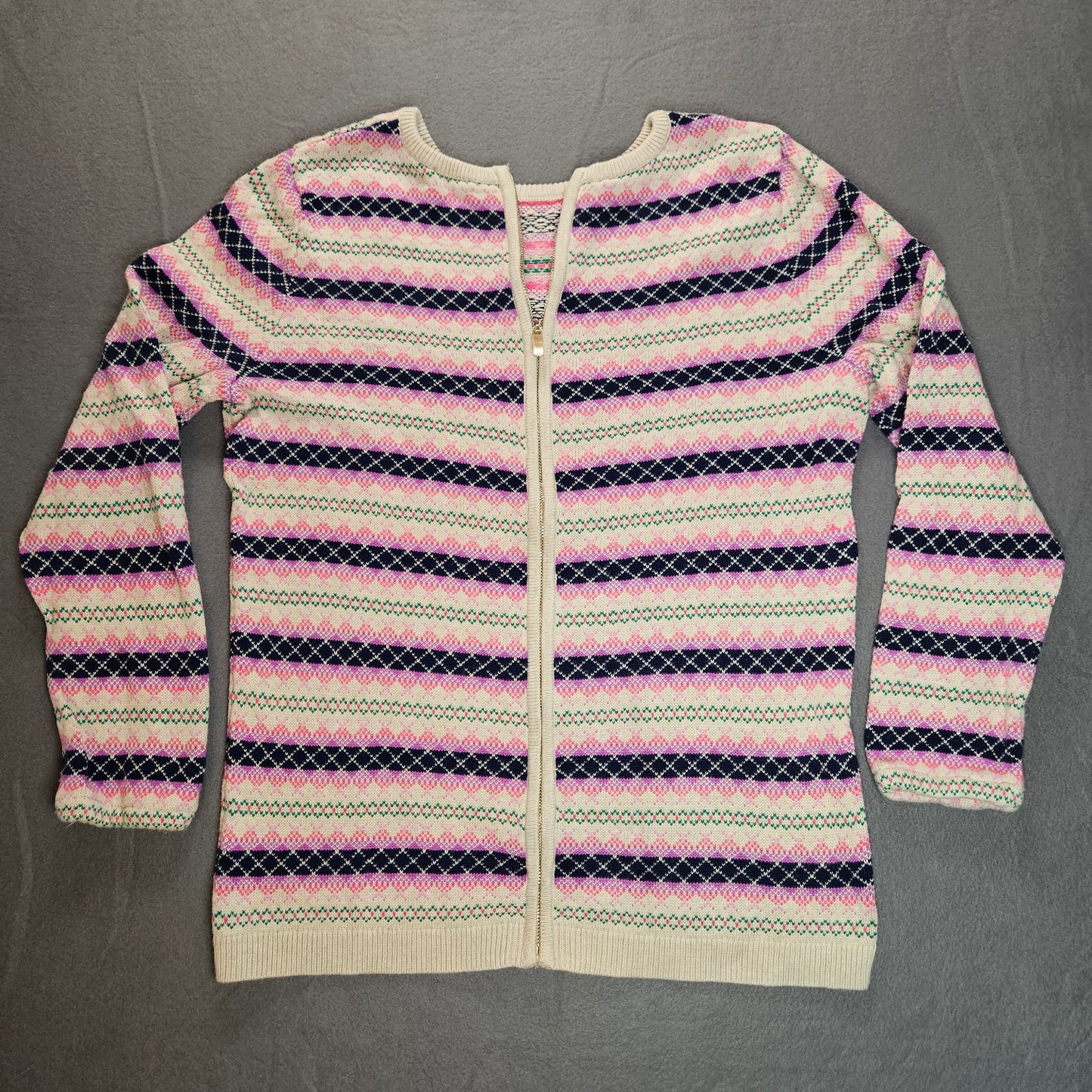 Talbot's zip-back long sleeve sweater, pink/navy stripes, Large