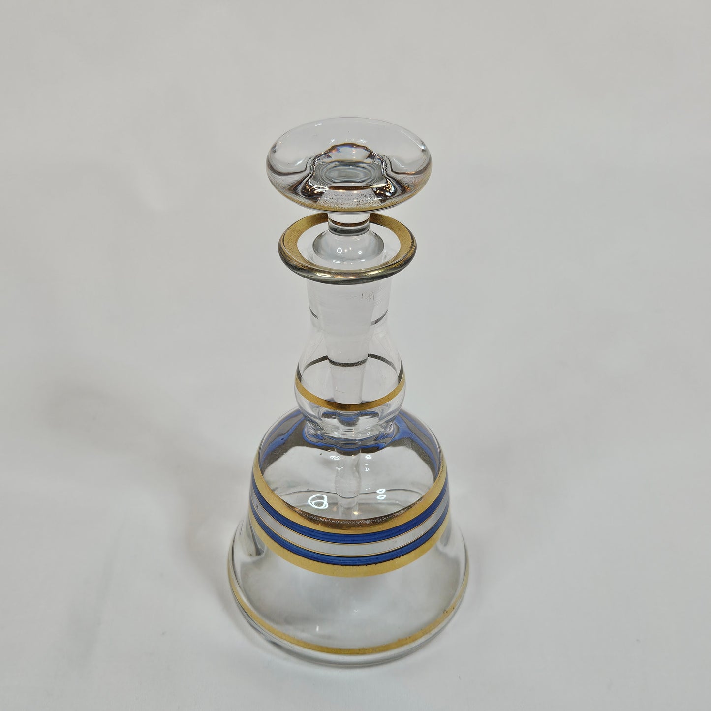 Vintage Perfume decanter with gold and blue stripes, 6 inches tall