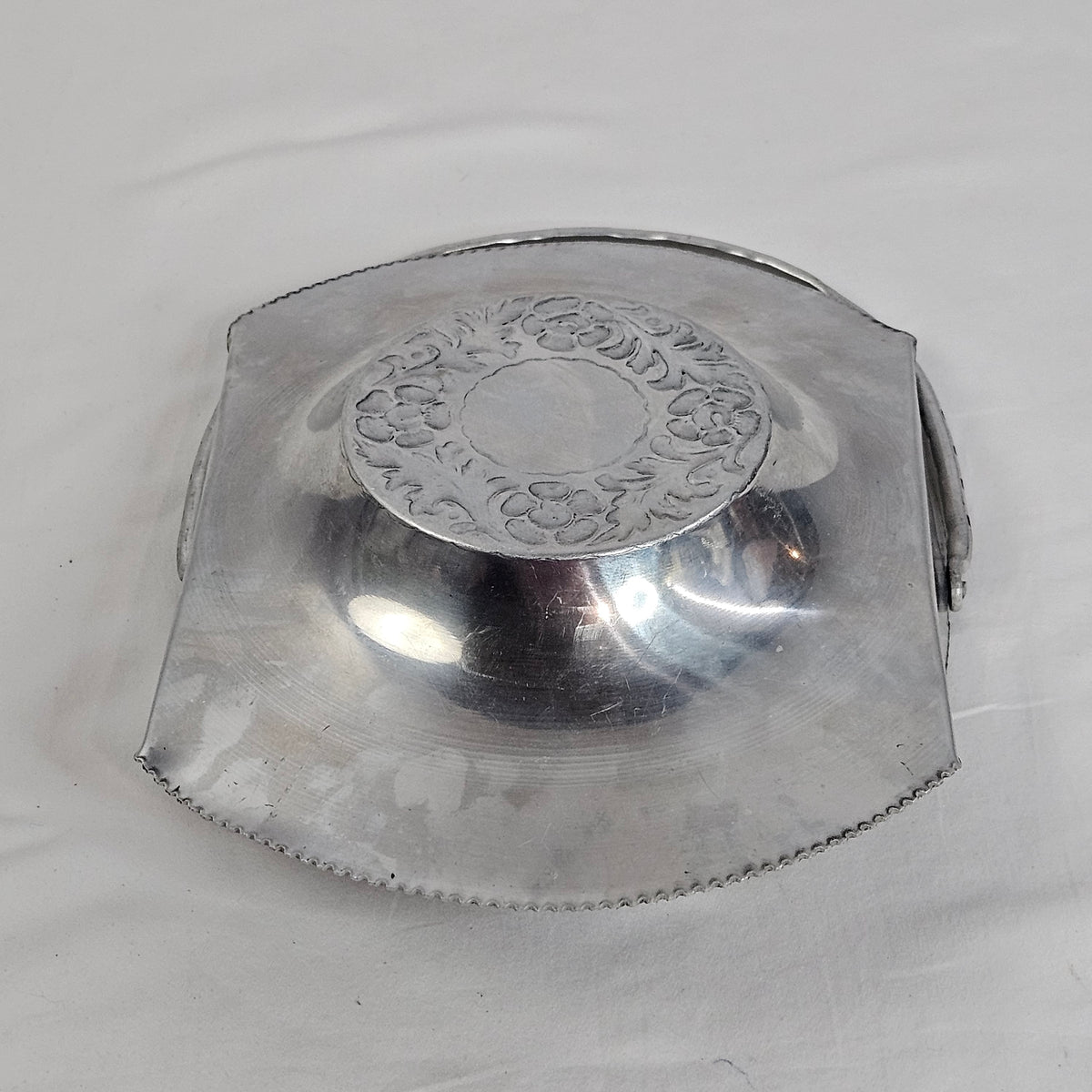 Vintage Aluminum serving tray with handle and floral designs