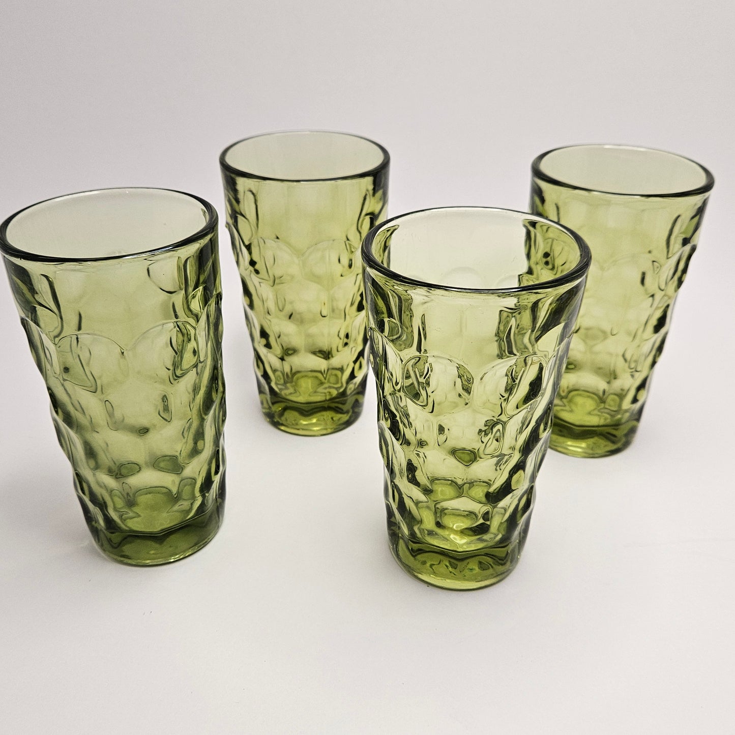 Indiana Glass Kings Crown Thumbprint Green Vintage Drinking Glasses Set of 4