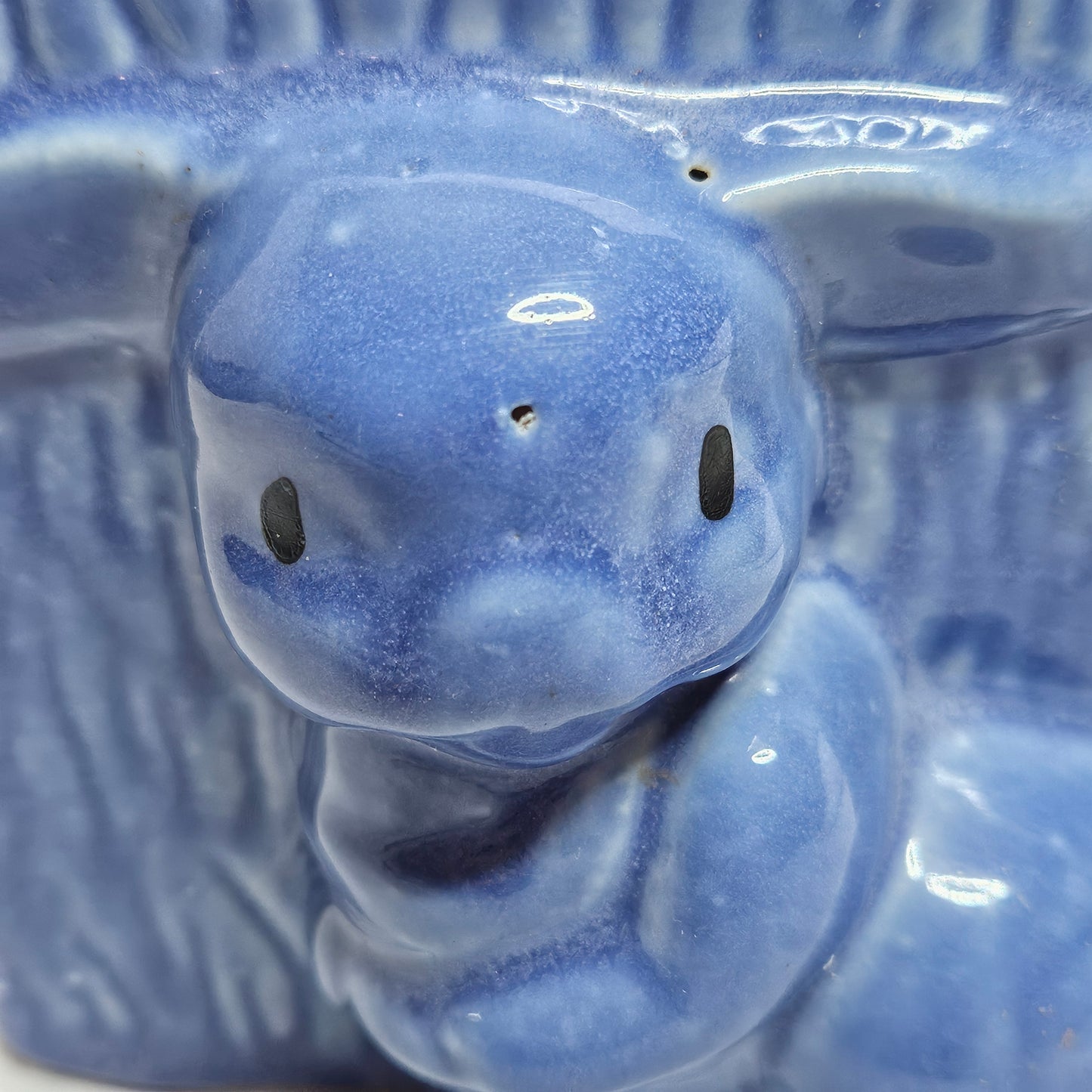 Vintage Niloak Bunny planter, Ozark Blue with painted eyes