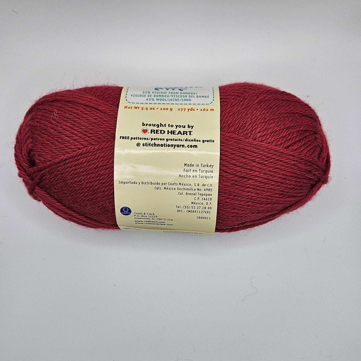 Red Heart Stitch Nation Bamboo Ewe yarn, 55% viscose 45% wool