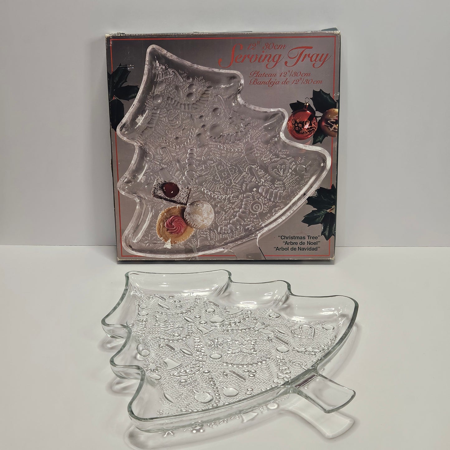 Vintage Indiana Glass Christmas Tree Glass Serving Tray, 12"