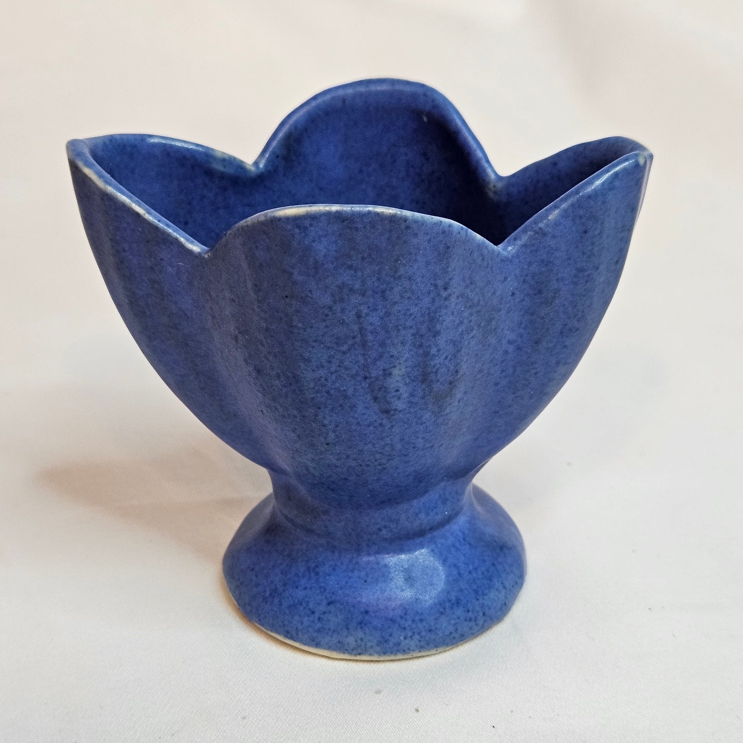 Vintage Niolak scalloped small vase, 3 inches, Ozark Blue, 1940s