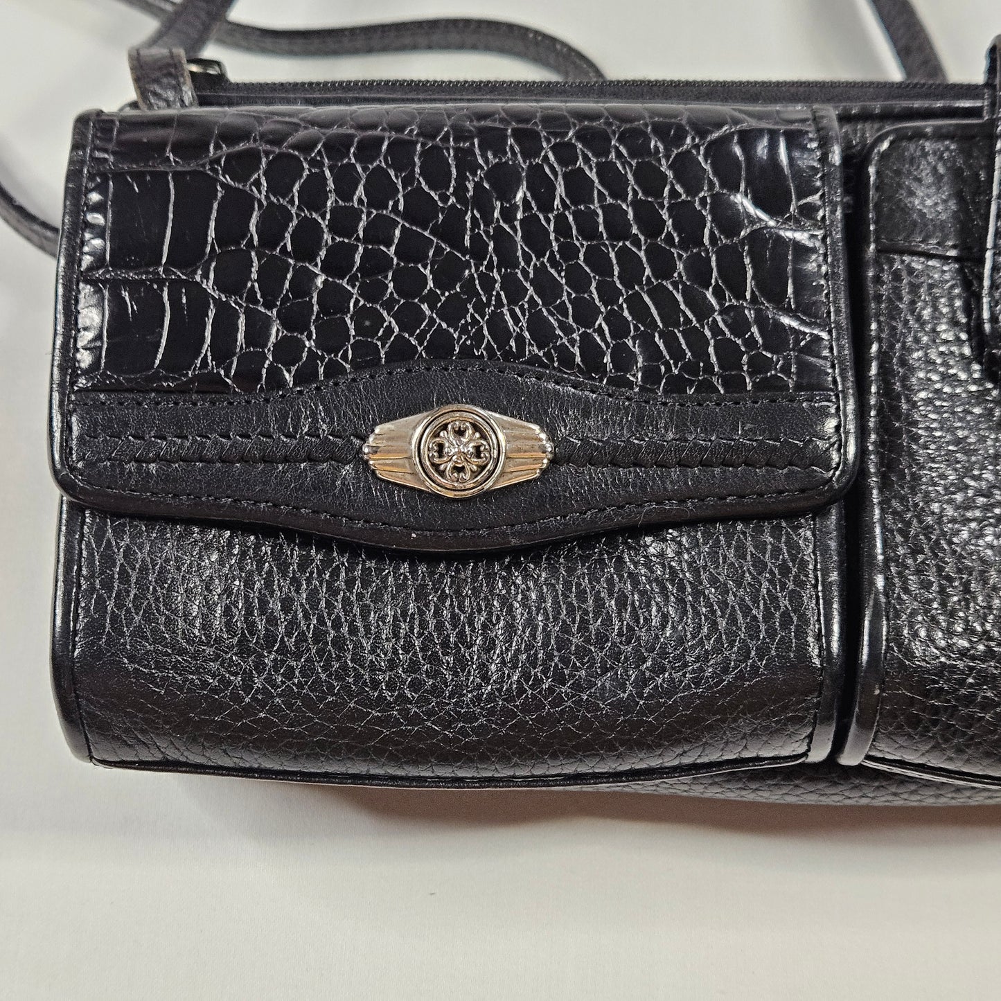 Vintage Brighton crossbody bag, pebbled leather with floral interior