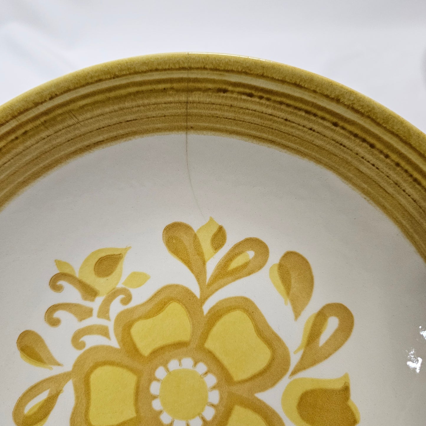 Royal China Cavalier Ironstone, Damsel pattern, two 9" yellow floral serving bowls
