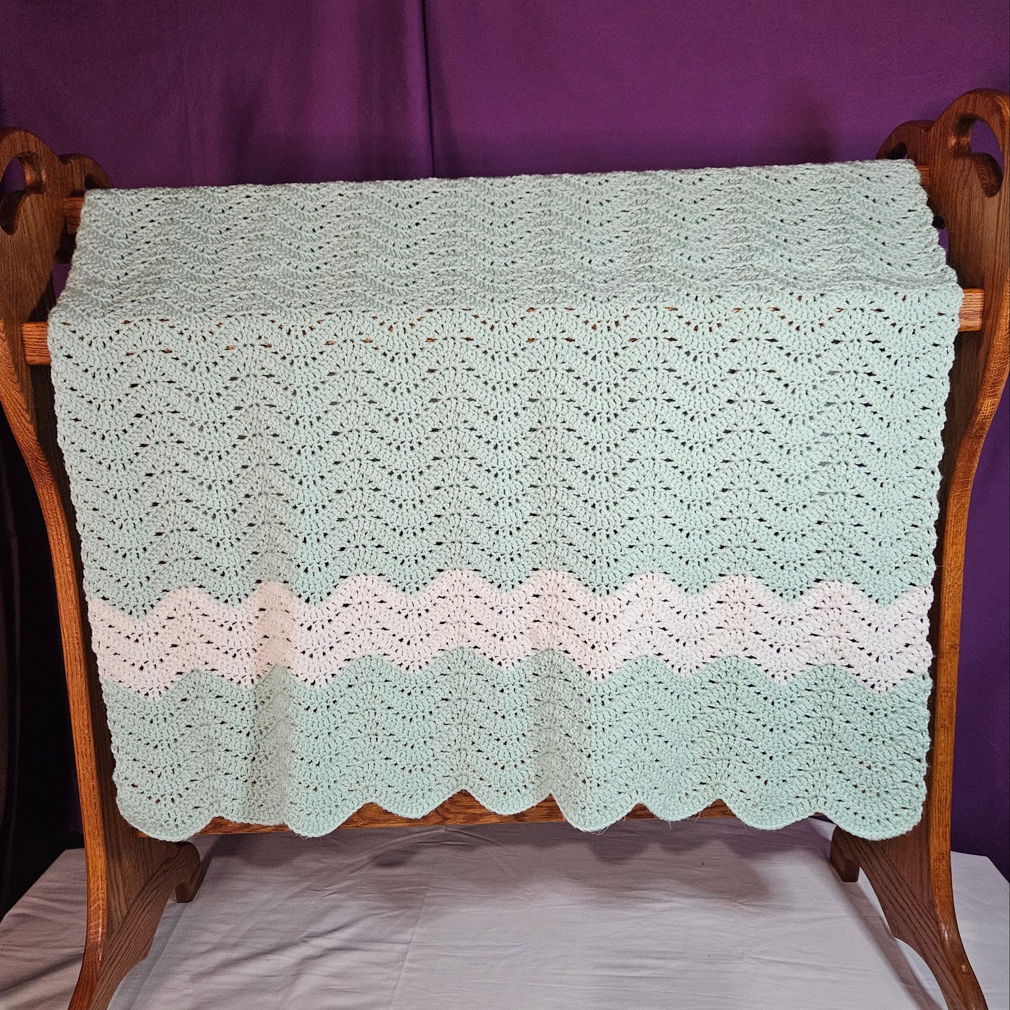 30" x 40" pastel green crochet blanket