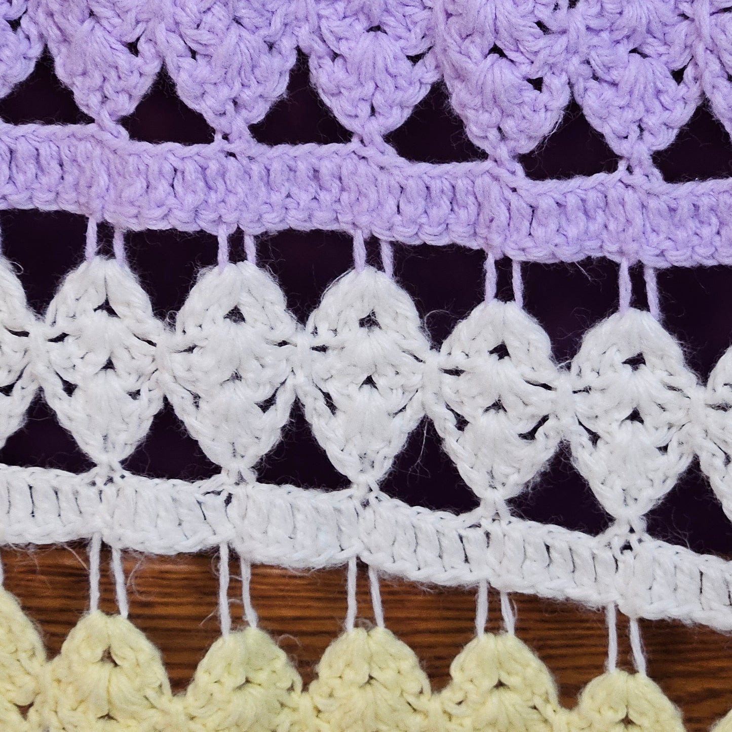 43" x 34" lacy crocheted decorative blanket in pastel colors