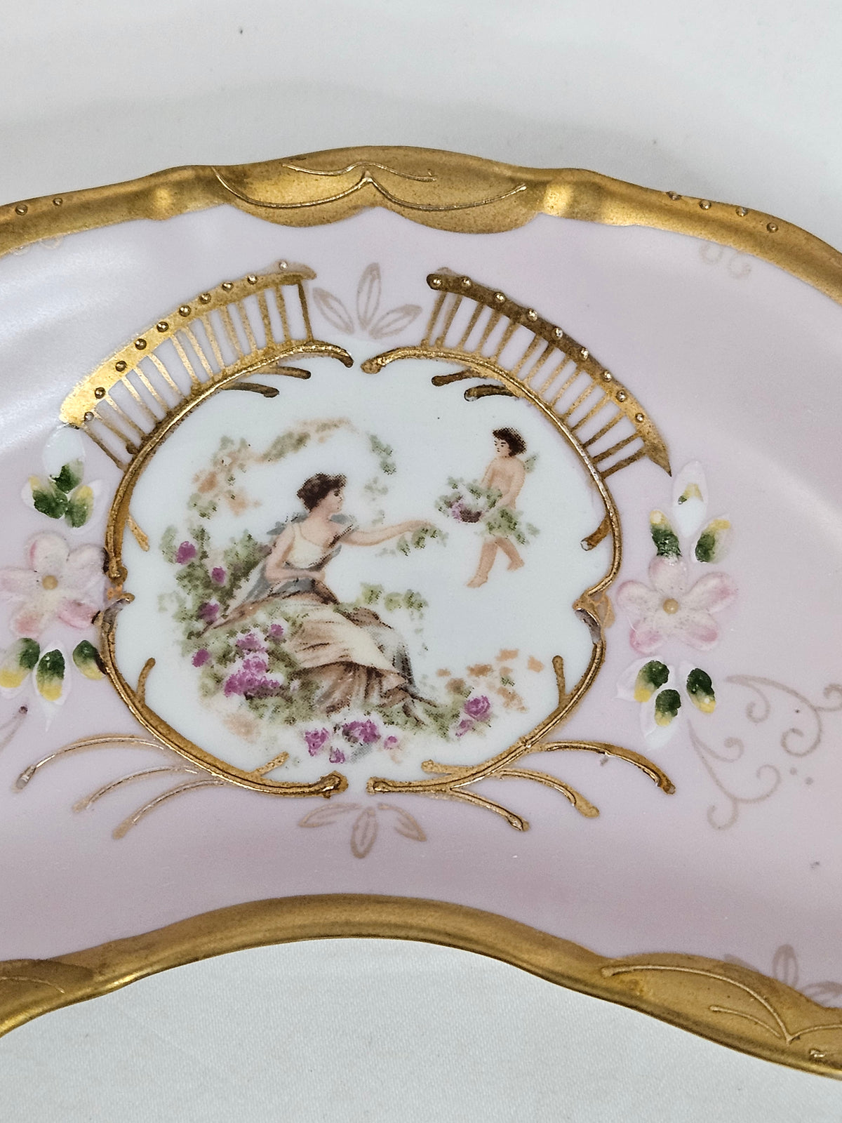 Vintage Ardalt Lenwile Fine China lavender and gold hand painted crescent dish