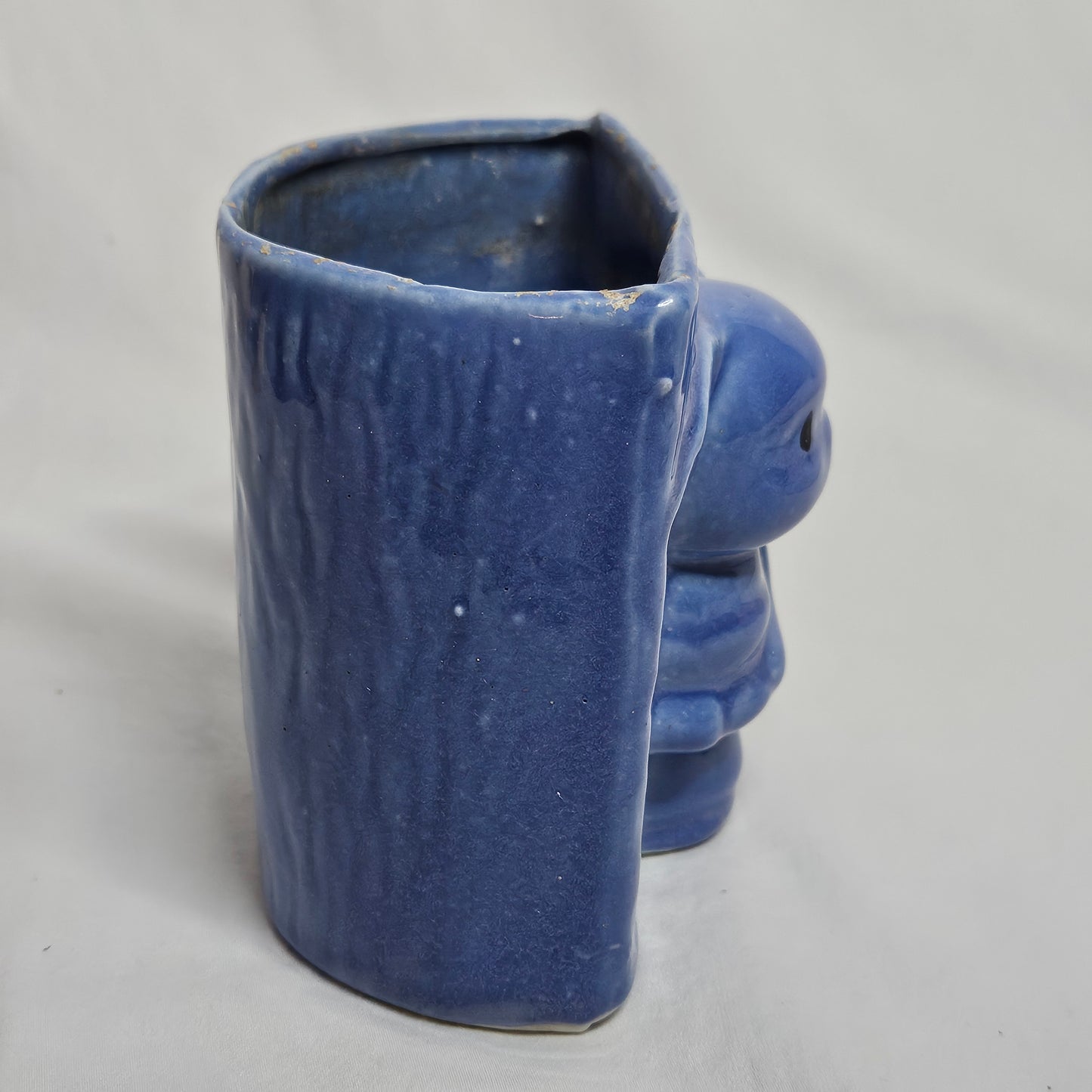 Vintage Niloak Bunny planter, Ozark Blue with painted eyes