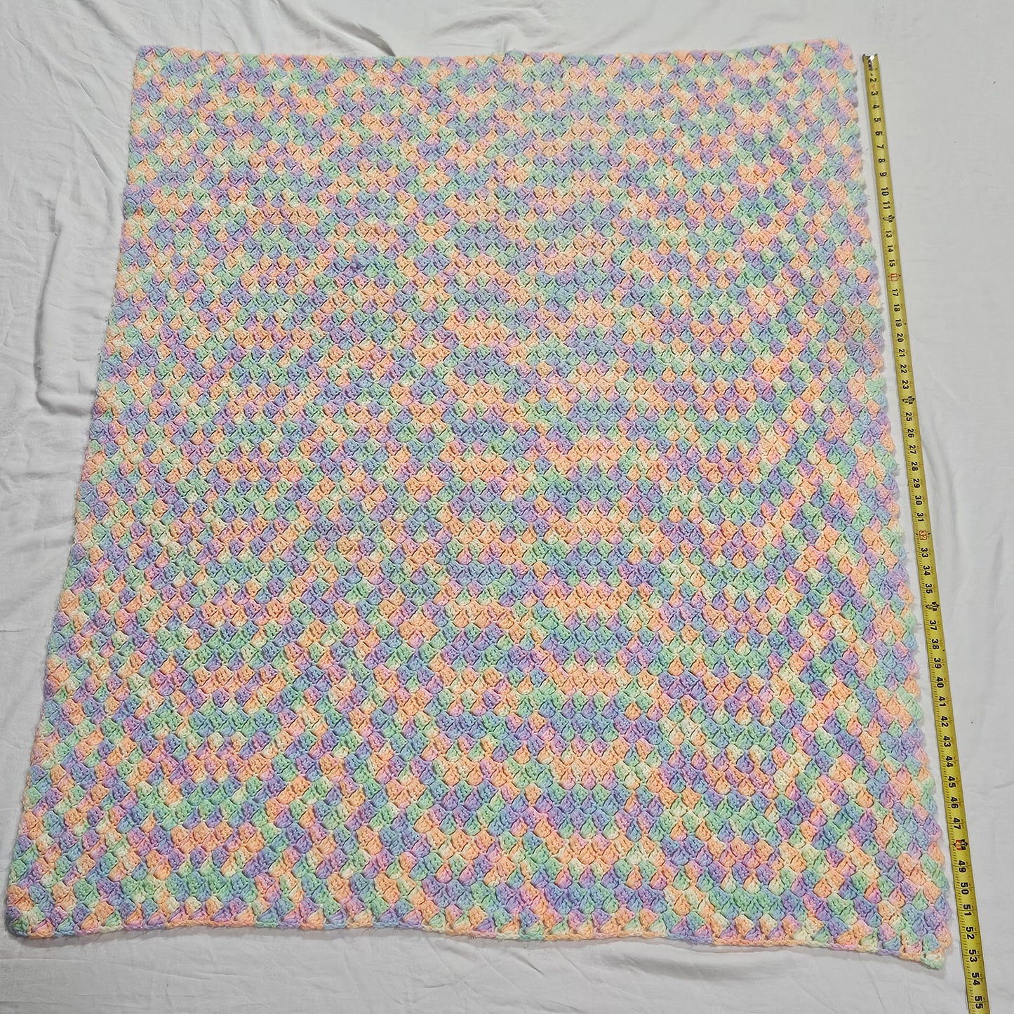 54" x 43" pastel crocheted blanket