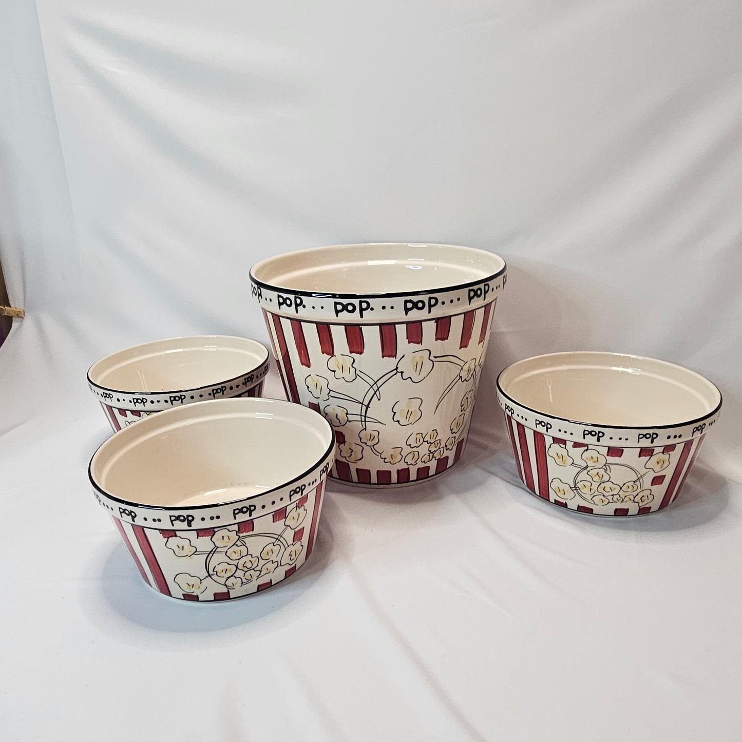 Popcorn Bowl Set, 1 large and 3 small ceramic bowls, Kitchen Prep 101, Tabletops Unlimited