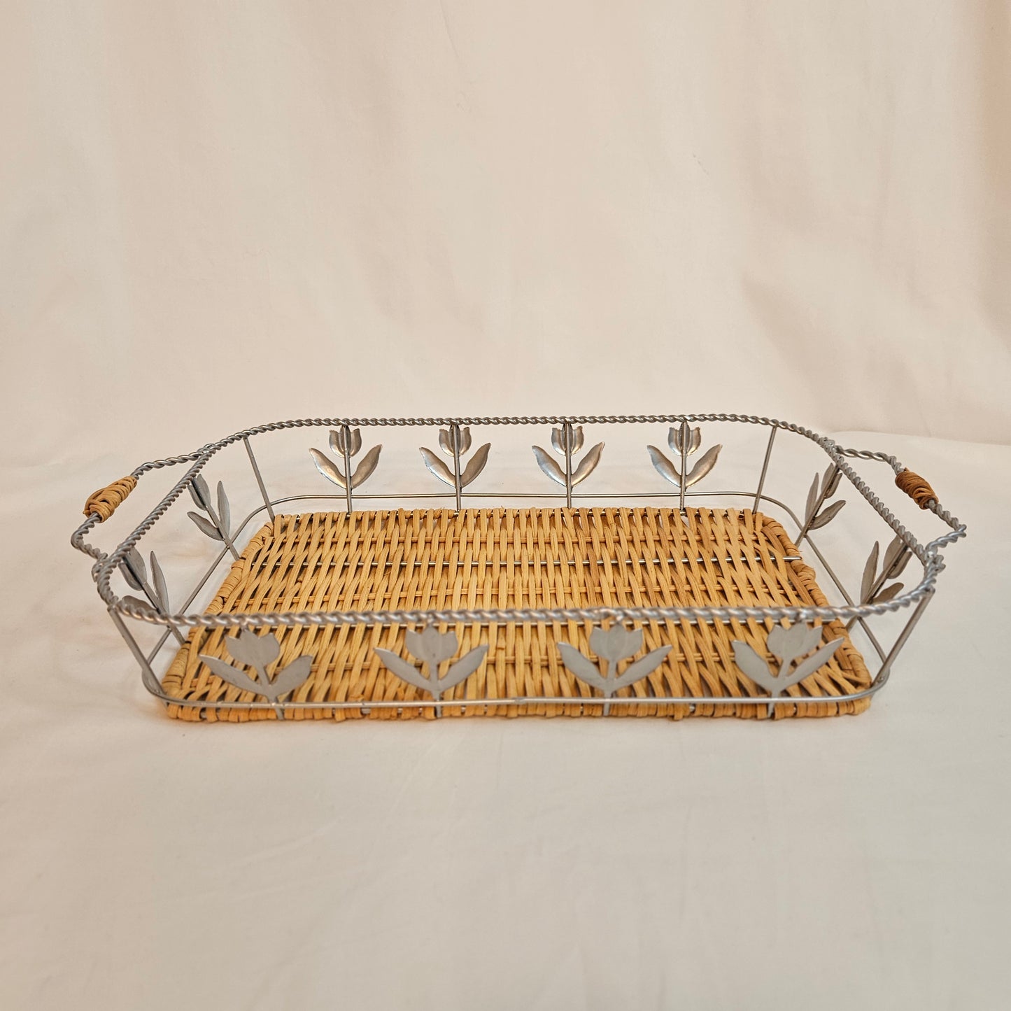Vintage wicker and aluminum serving basket