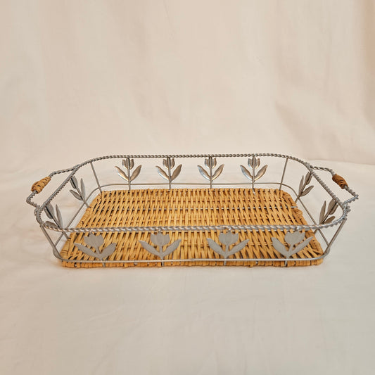 Vintage wicker and aluminum serving basket