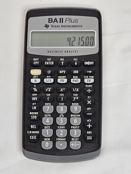 Texas Instruments BA II Plus calculator with fresh battery