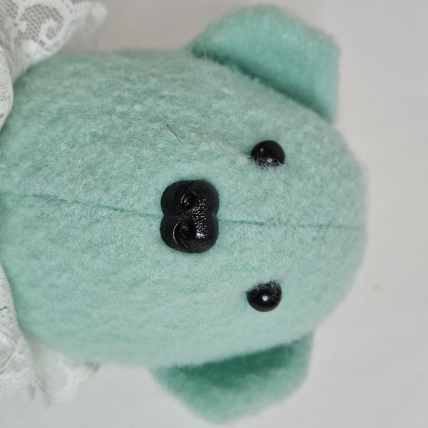 Handmade Vintage Jointed Teddy Bear, Light Blue Green color with lace collar