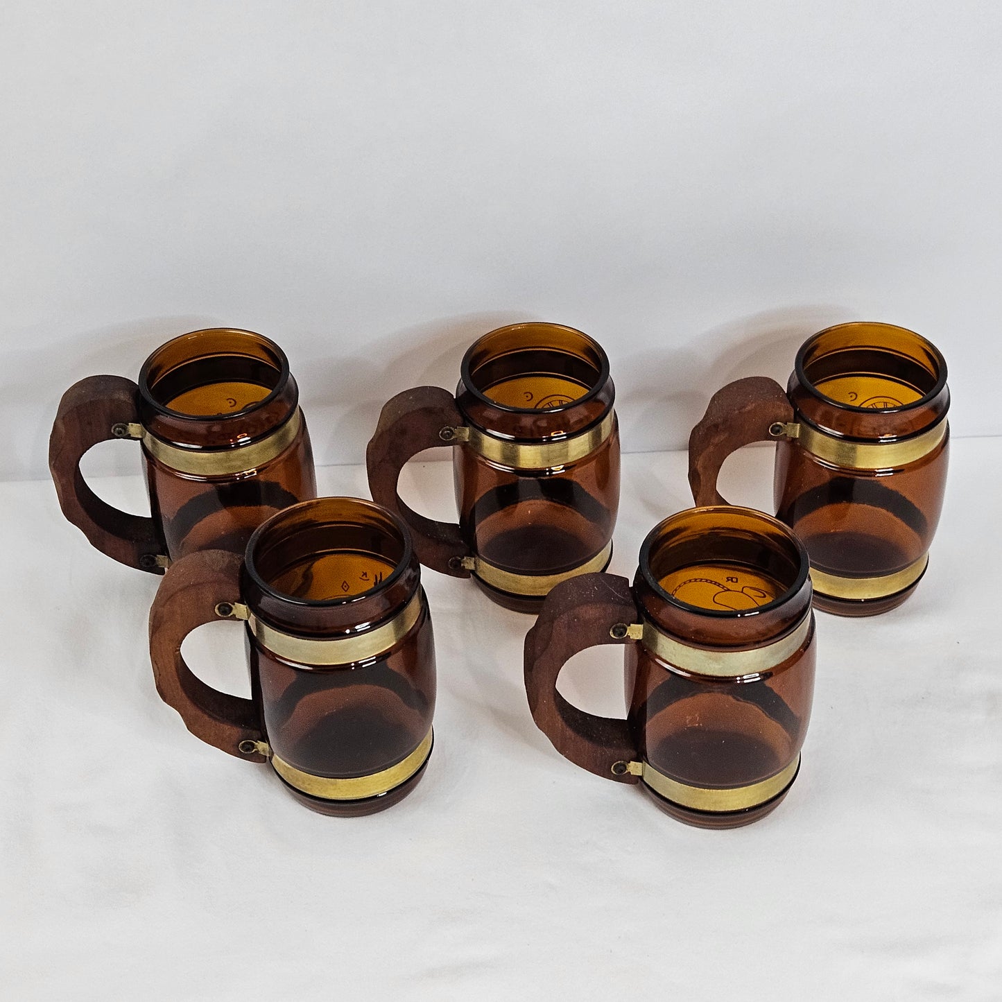 Vintage SiestaWare brown glass mugs, wooden handles, mix and match