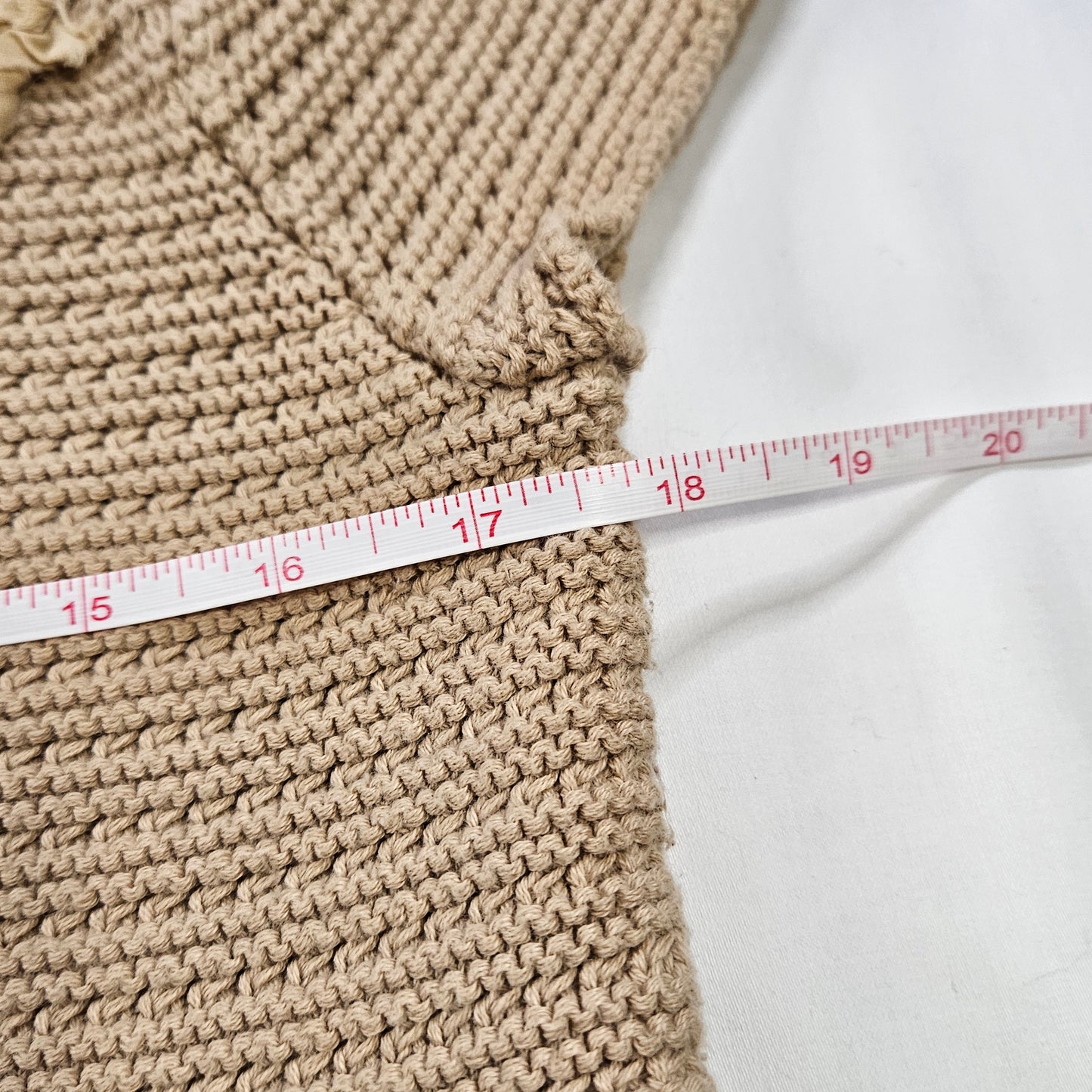 CAbi Beige knit shrug, 100% cotton with fabric rosettes, Medium
