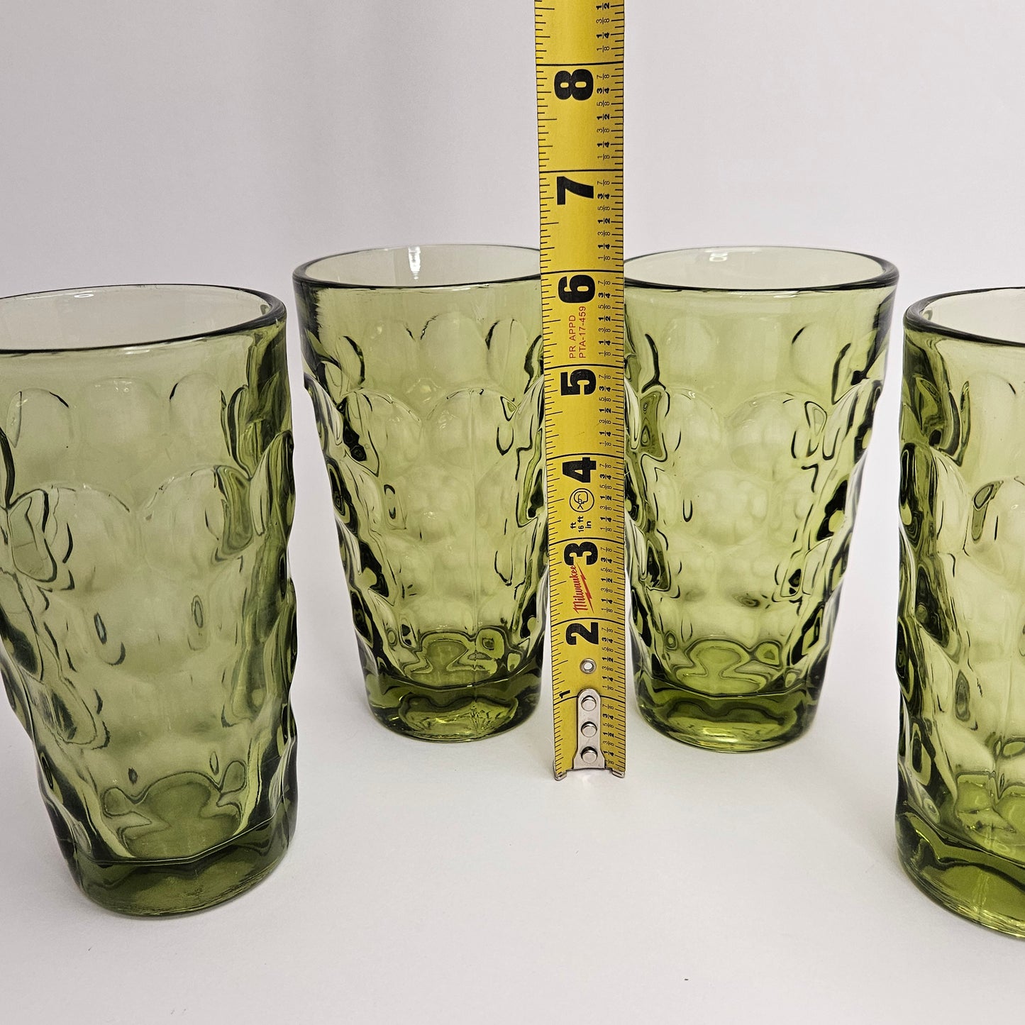 Indiana Glass Kings Crown Thumbprint Green Vintage Drinking Glasses Set of 4