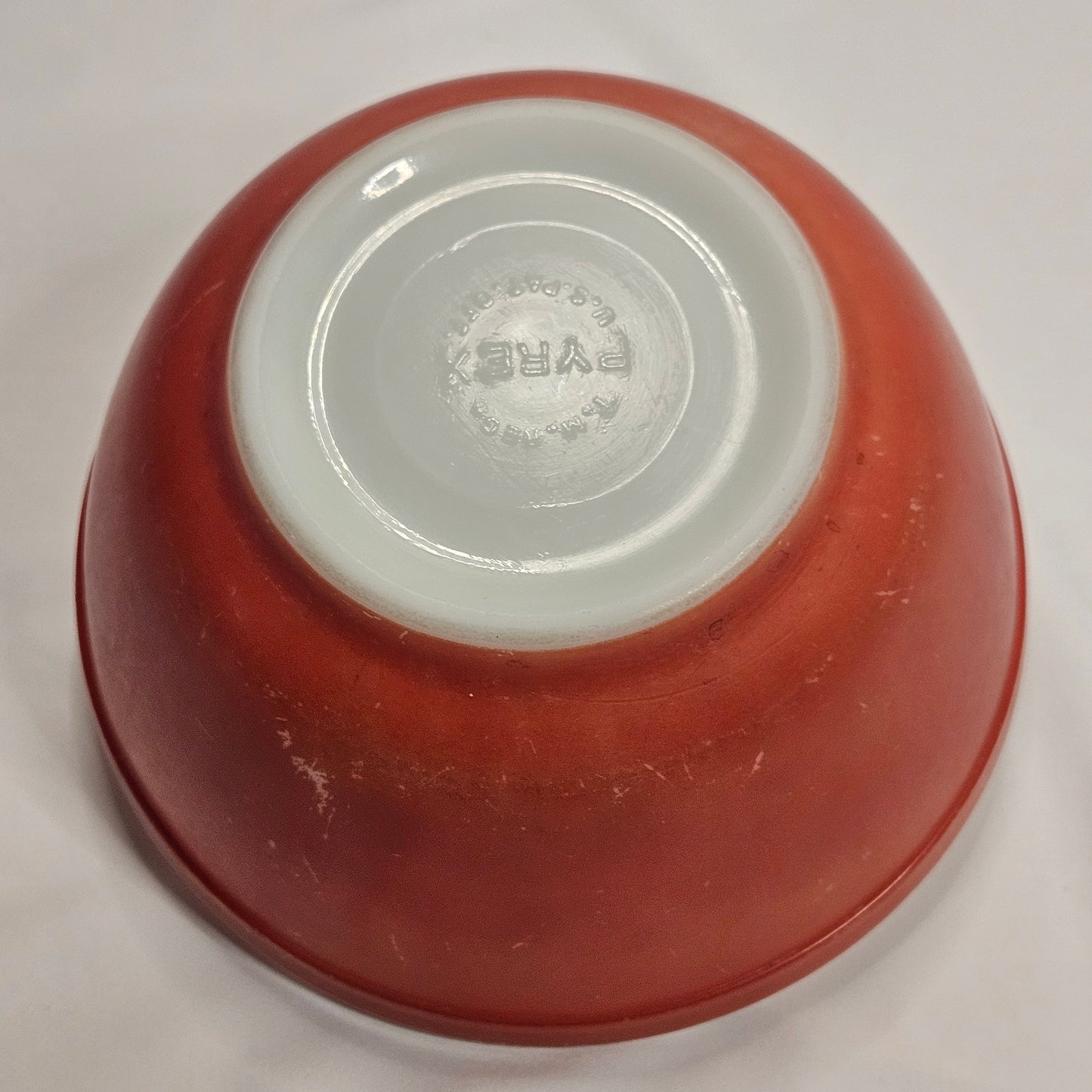 Vintage Pyrex primary red mixing bowl, TM REG USA early stamp
