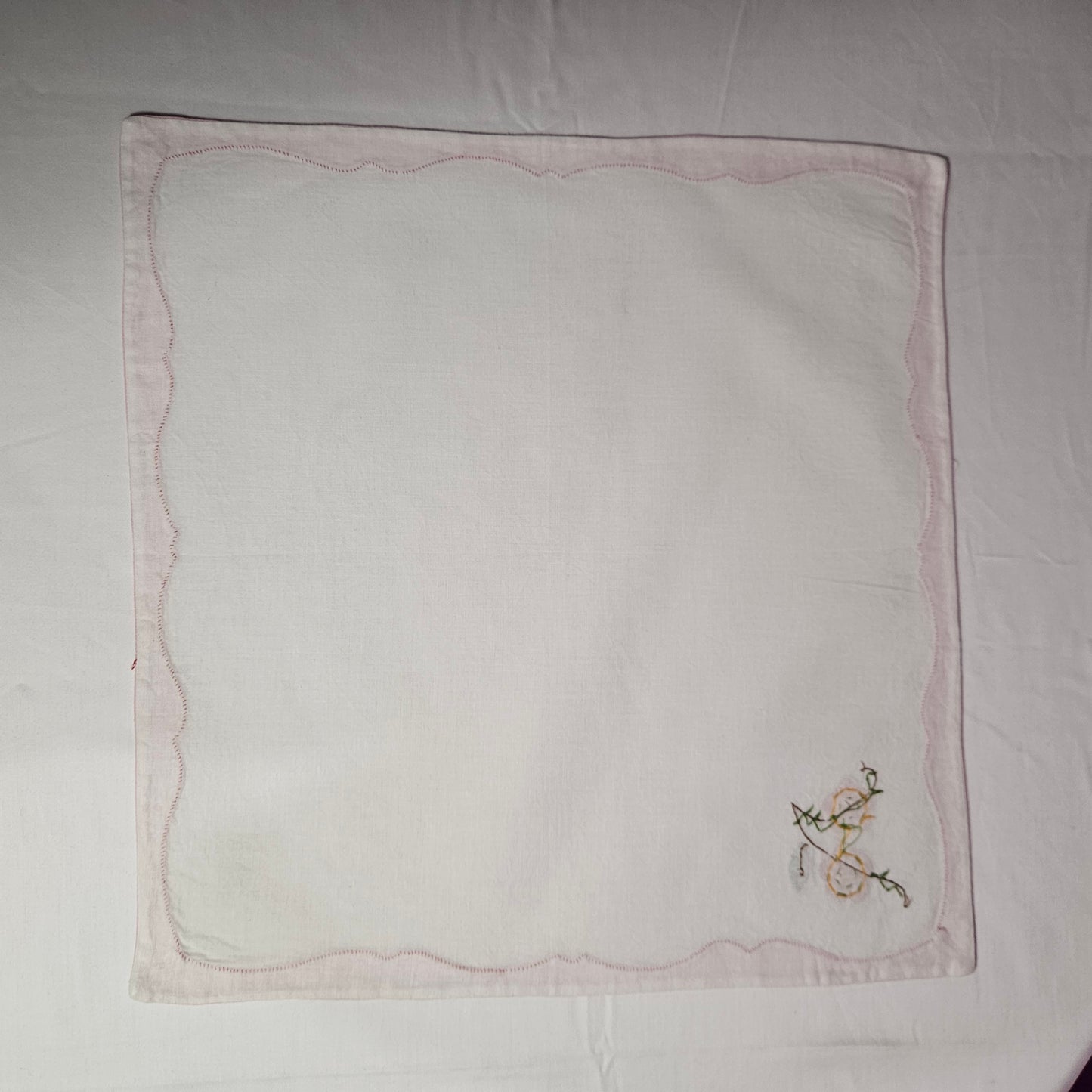 Vintage Placemat and Napkin set, appliqué pink flower and embroidery, 4 each