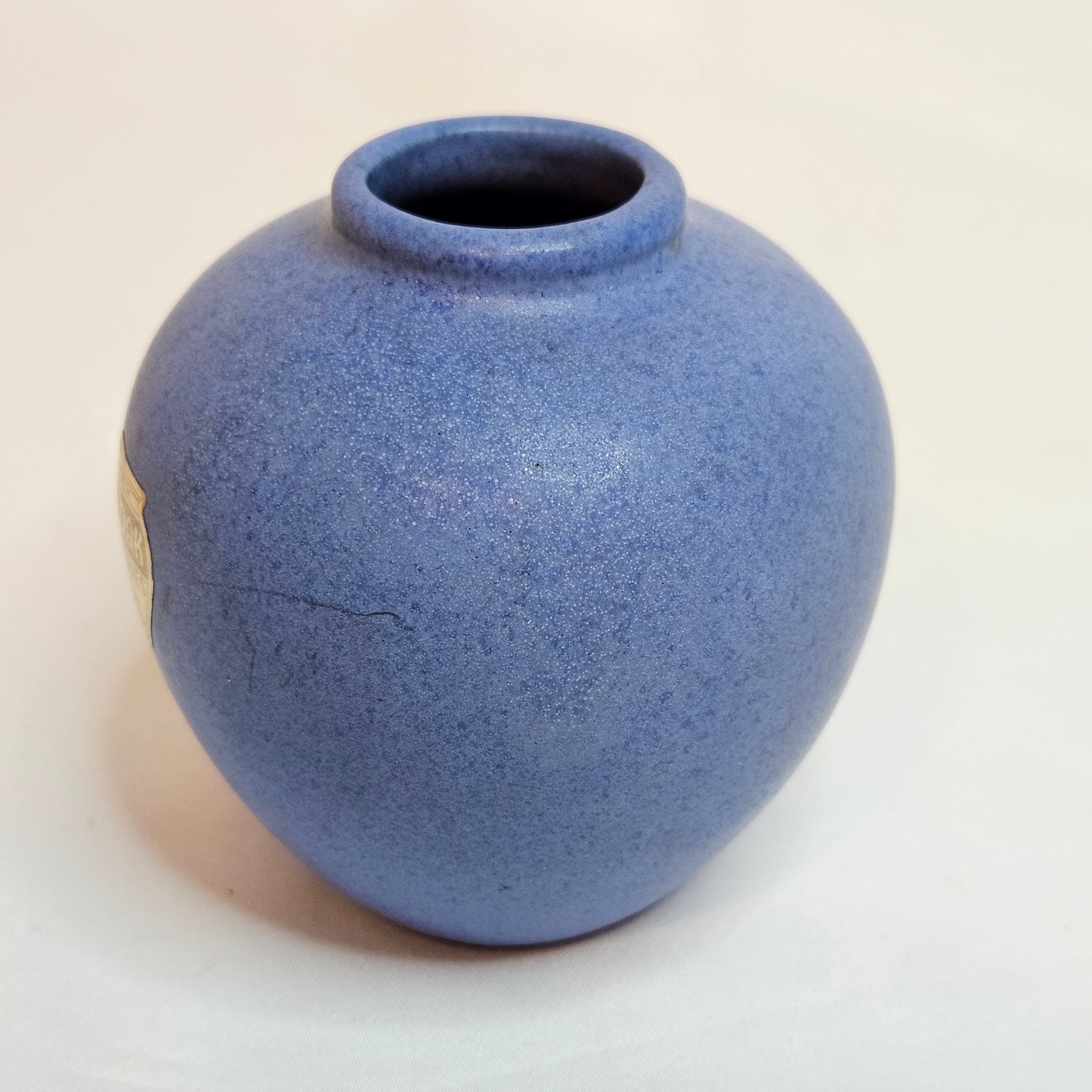 Vintage Niloak Pottery small round vase, Ozark Blue, late 1930s