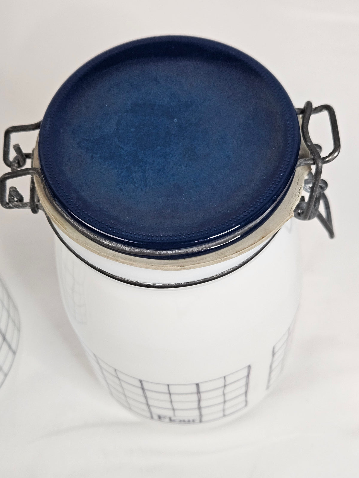 Wheaton Milkglass Sugar and Flour Canister Set with wire clamp closures