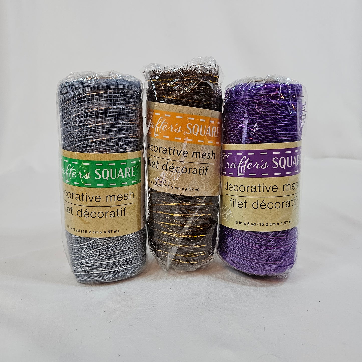 Crafter's Square Decorative Mesh 6 inch ribbon with metallic stripes, lot of 3