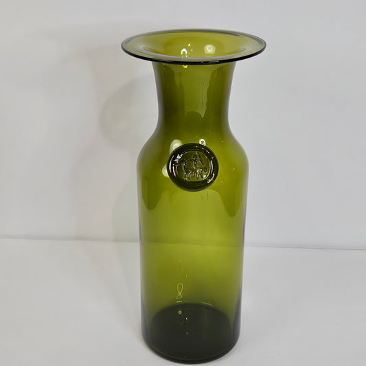 Rare 1950s Tall Green Glass Floor Vase by Jacob E Bang for Holmegaard Denmark